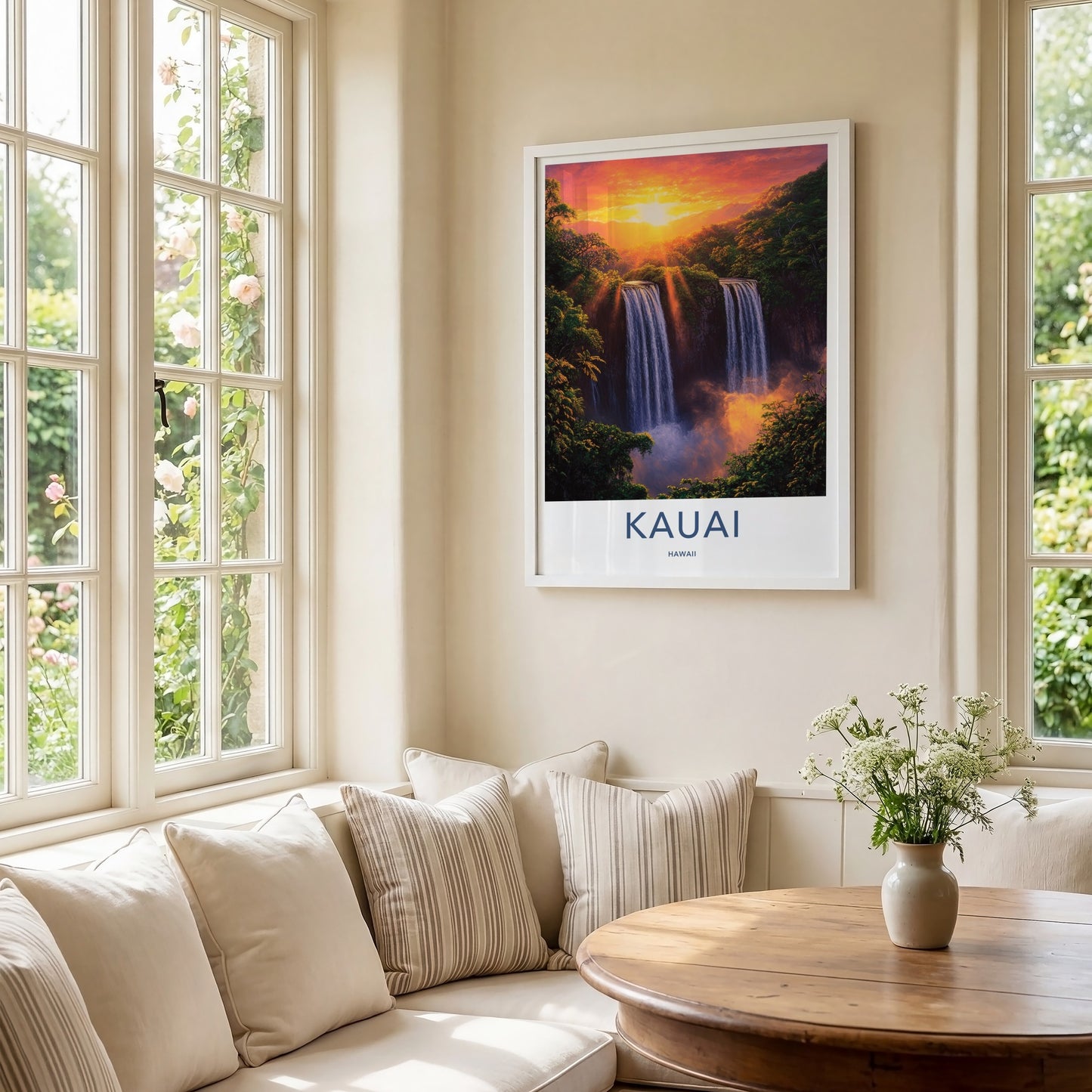 Kauai Poster - Hawaii Wall Art - Golden Sunset Waterfalls Home Decor
