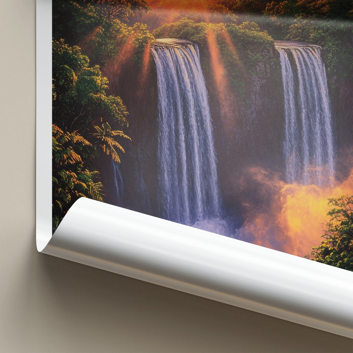 Kauai Poster - Hawaii Wall Art - Golden Sunset Waterfalls Home Decor