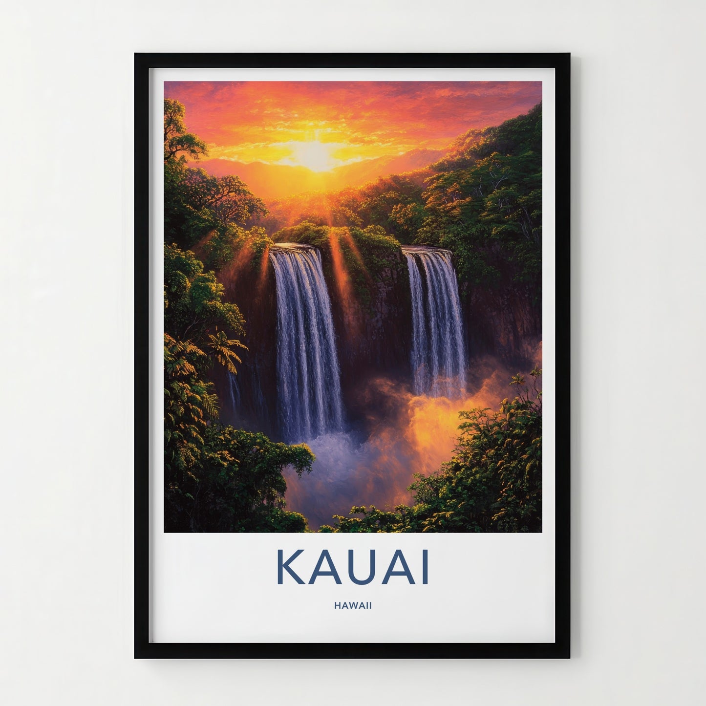 Kauai Poster - Hawaii Wall Art - Golden Sunset Waterfalls Home Decor