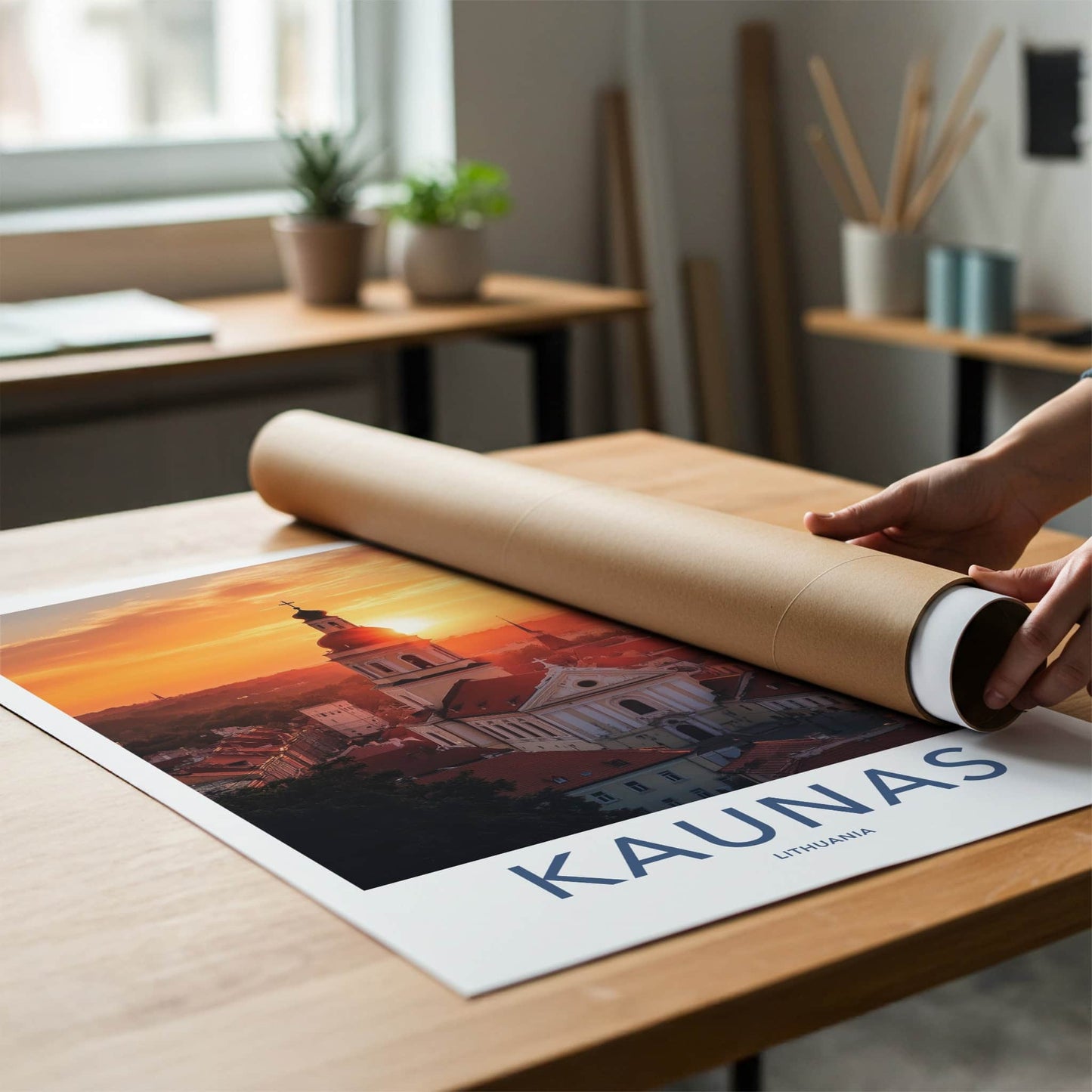 Kaunas Poster - Lithuania Travel Art - Golden Hour Cityscape Home Decor