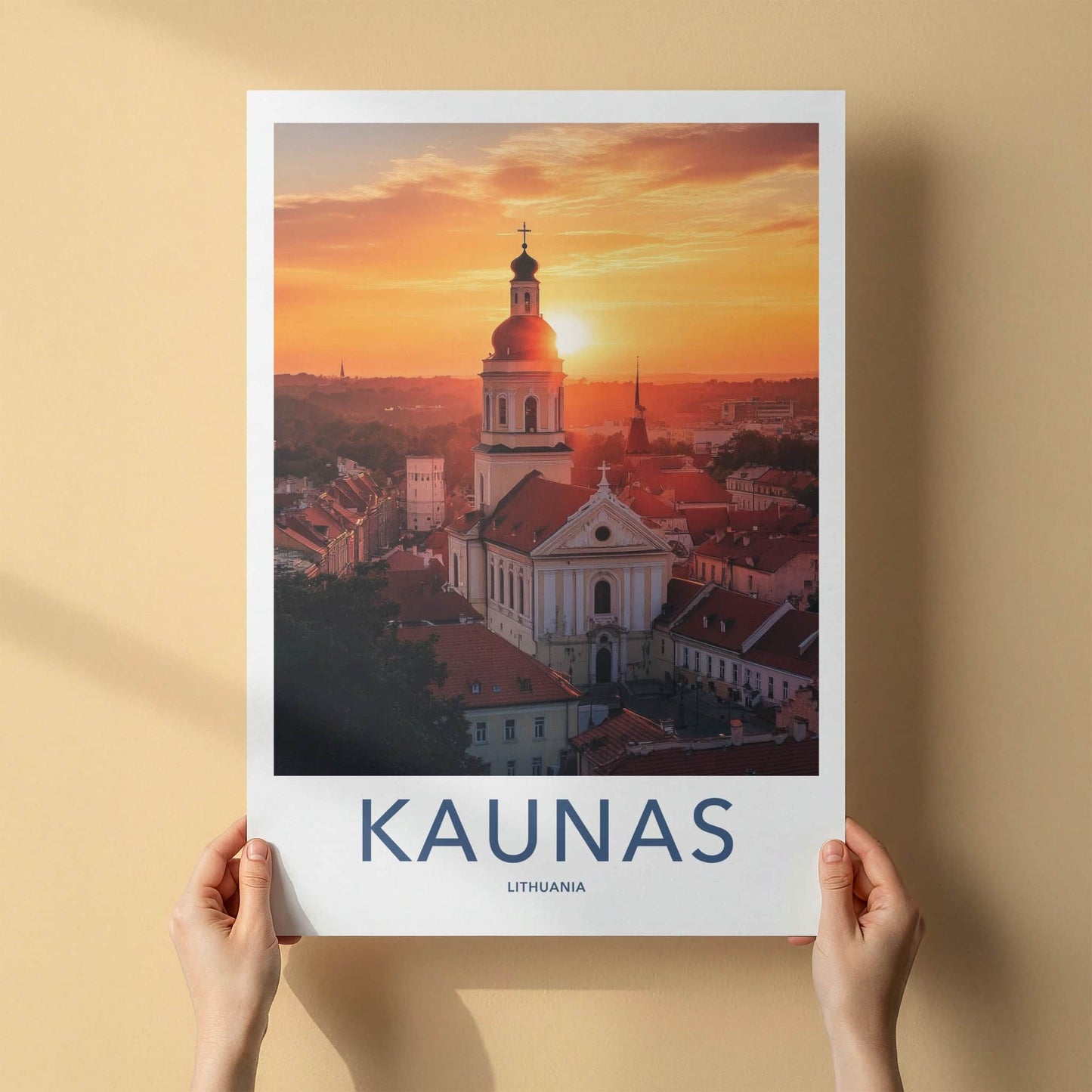Kaunas Poster - Lithuania Travel Art - Golden Hour Cityscape Home Decor