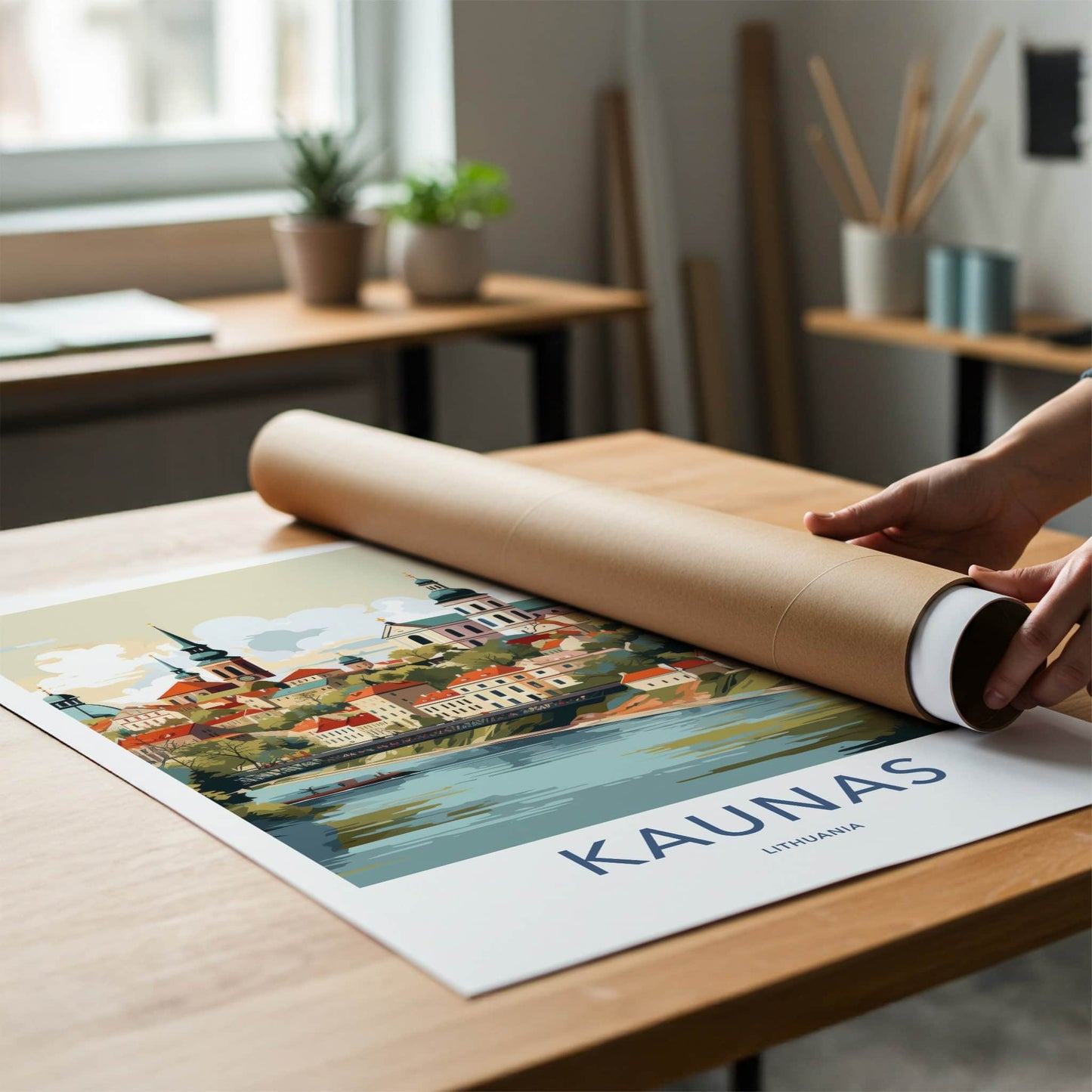 Kaunas Poster - Lithuania Travel Art - Historic City River Home Decor