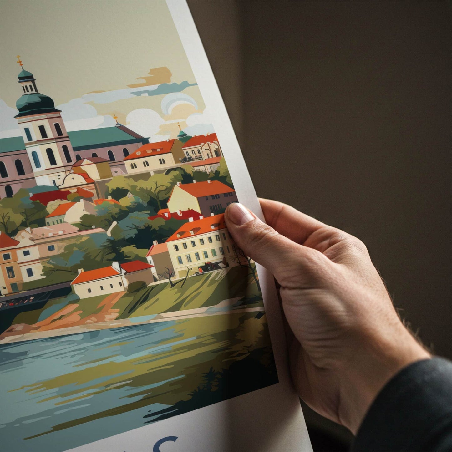 Kaunas Poster - Lithuania Travel Art - Historic City River Home Decor