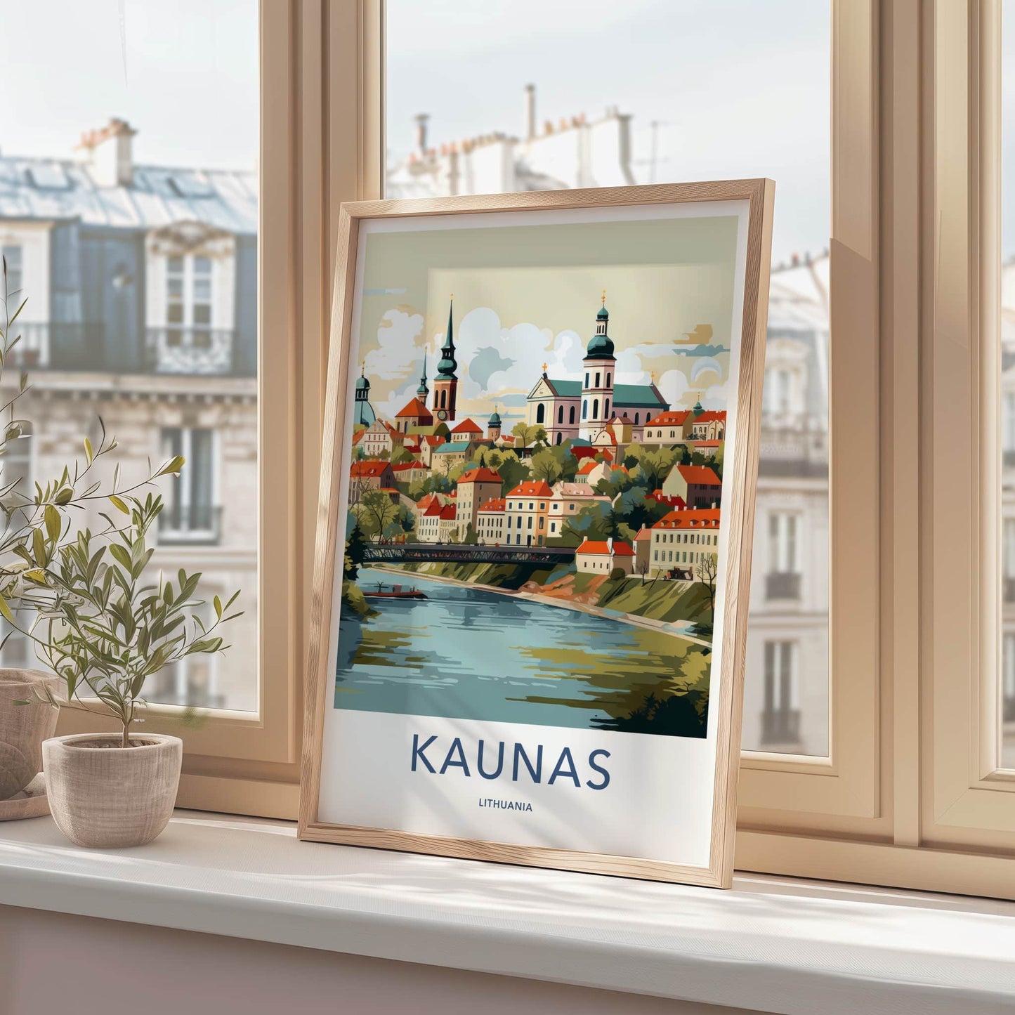 Kaunas Poster - Lithuania Travel Art - Historic City River Home Decor