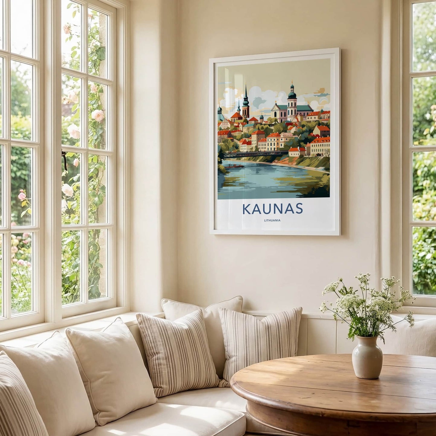 Kaunas Poster - Lithuania Travel Art - Historic City River Home Decor