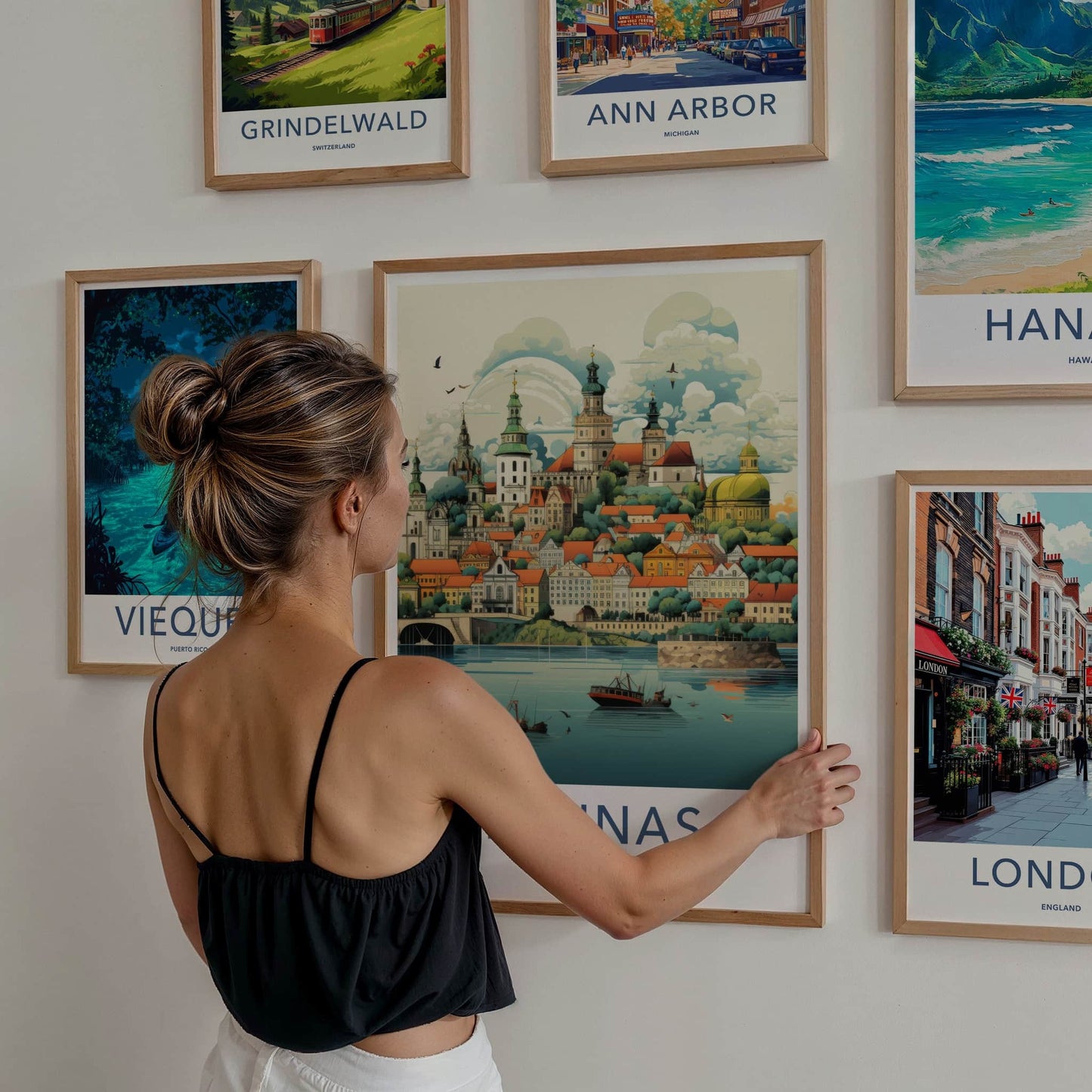 Kaunas Poster - Lithuania Travel Art - Riverfront City Skyline Wall Decor