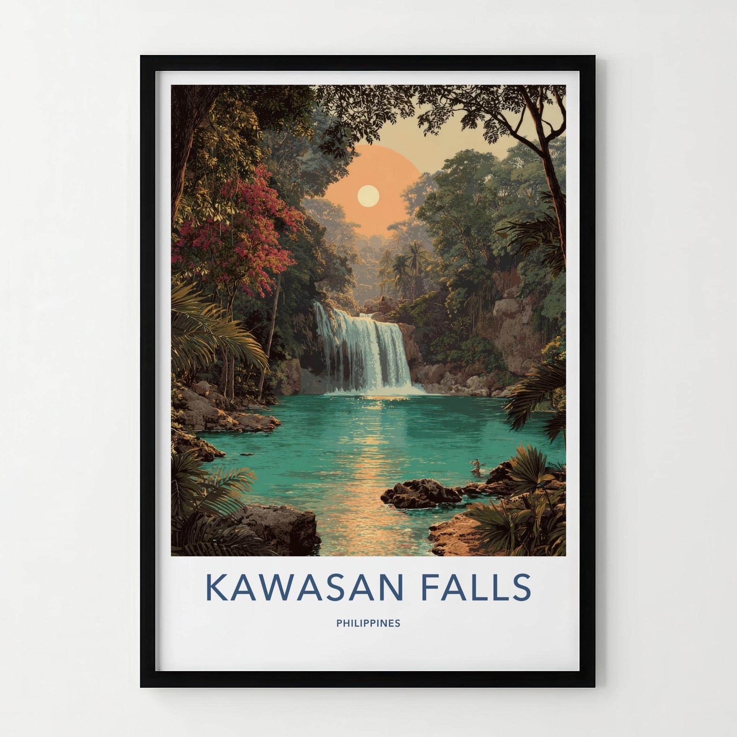 Kawasan Falls Poster - Philippines Travel Art - Lush Jungle Waterfall Home Decor
