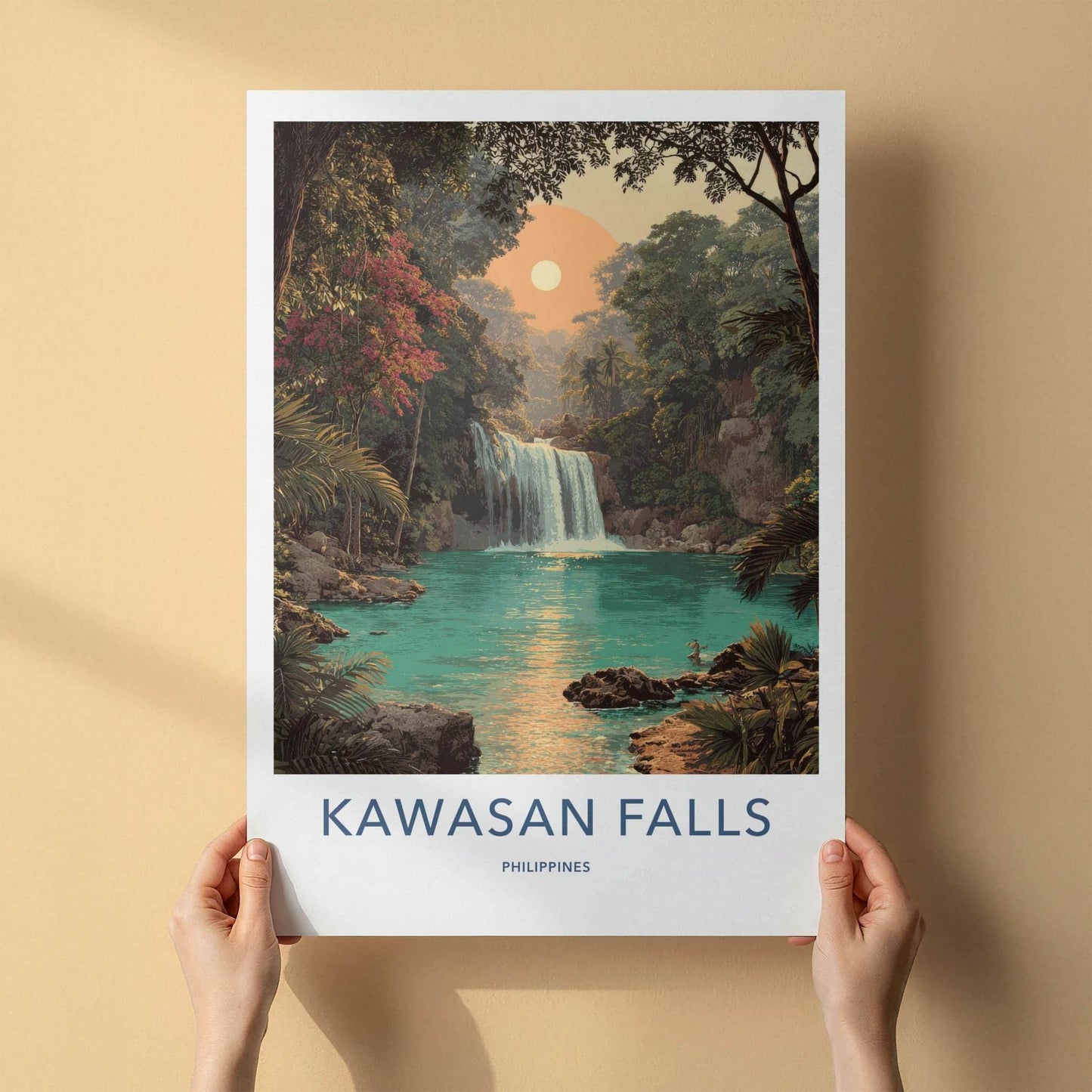 Kawasan Falls Poster - Philippines Travel Art - Lush Jungle Waterfall Home Decor