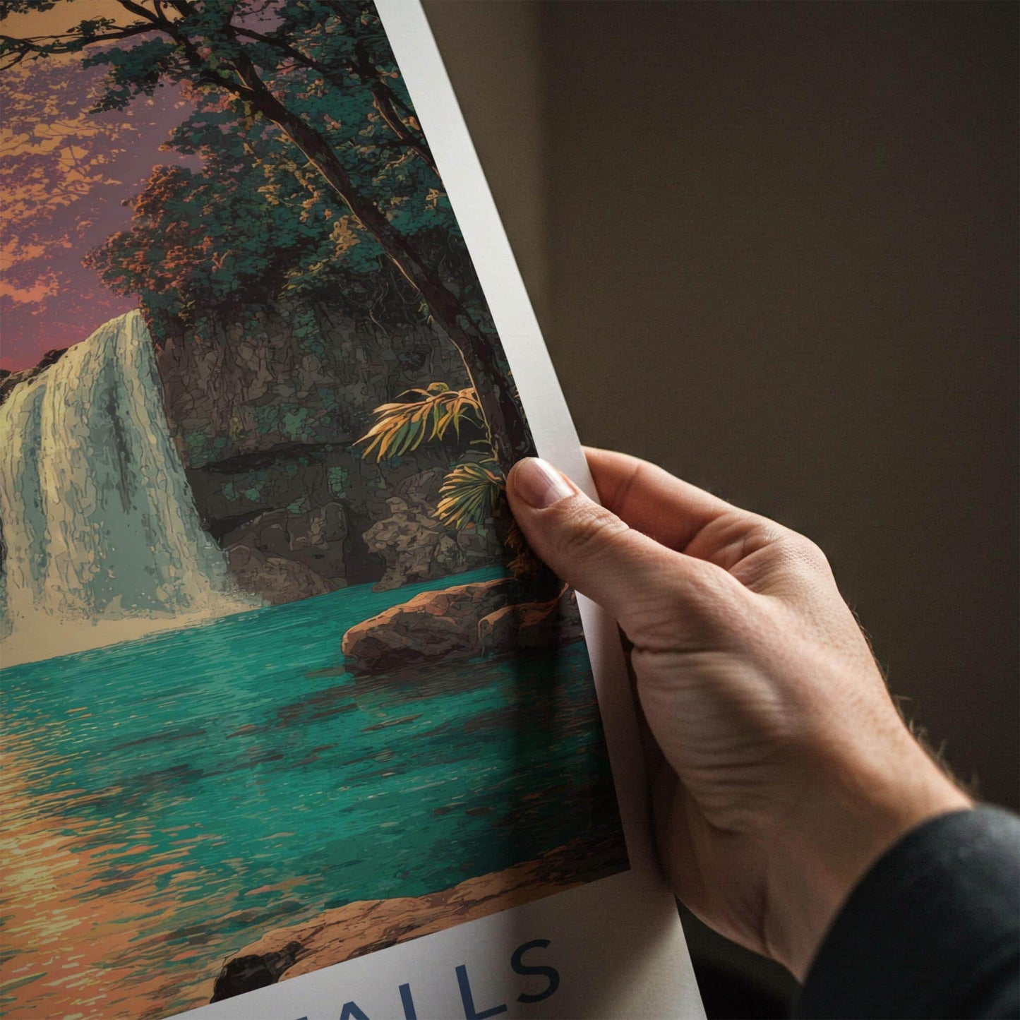 Kawasan Falls Poster - Philippines Travel Art - Lush Waterfall Sunset Home Decor