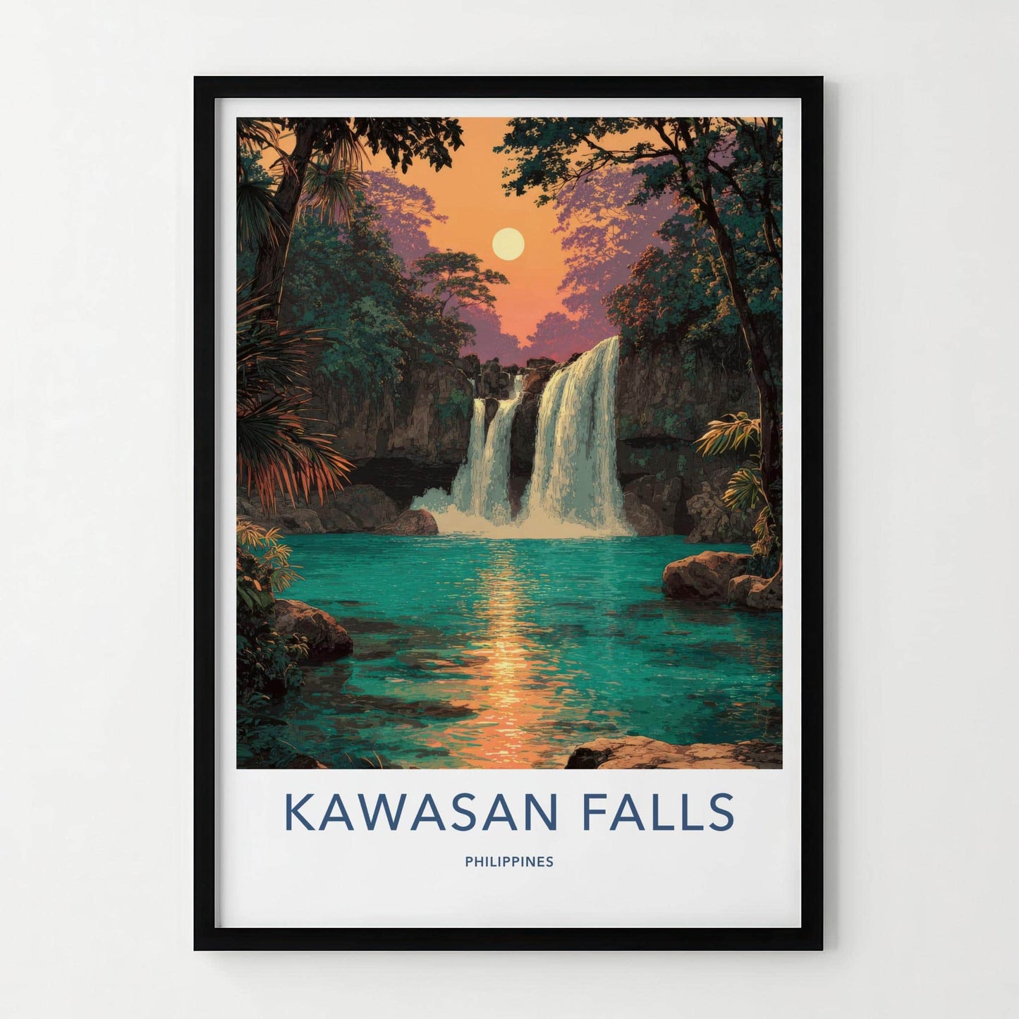 Kawasan Falls Poster - Philippines Travel Art - Lush Waterfall Sunset Home Decor
