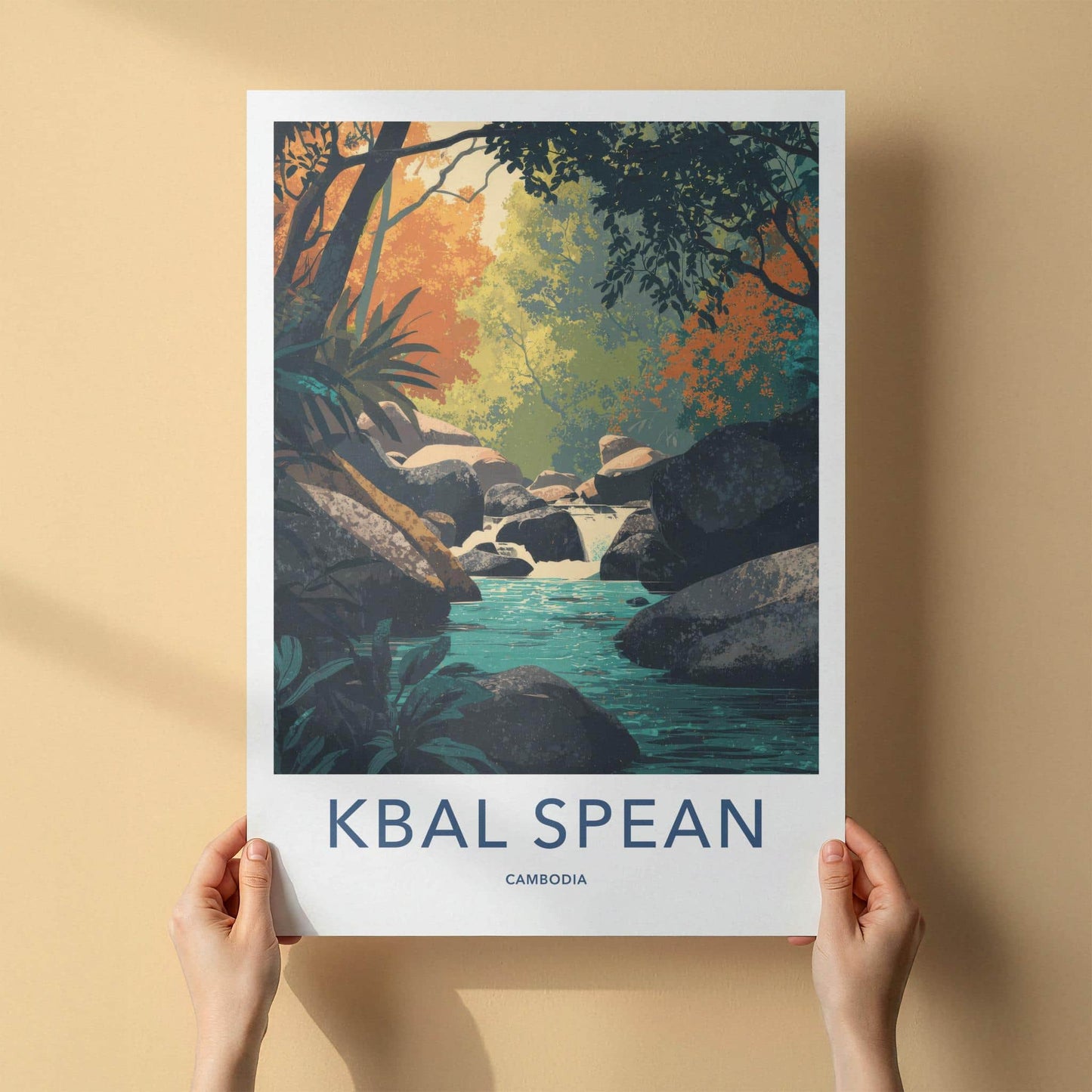 Kbal Spean Poster - Cambodia Travel Art - Jungle River Flowing Wall Decor