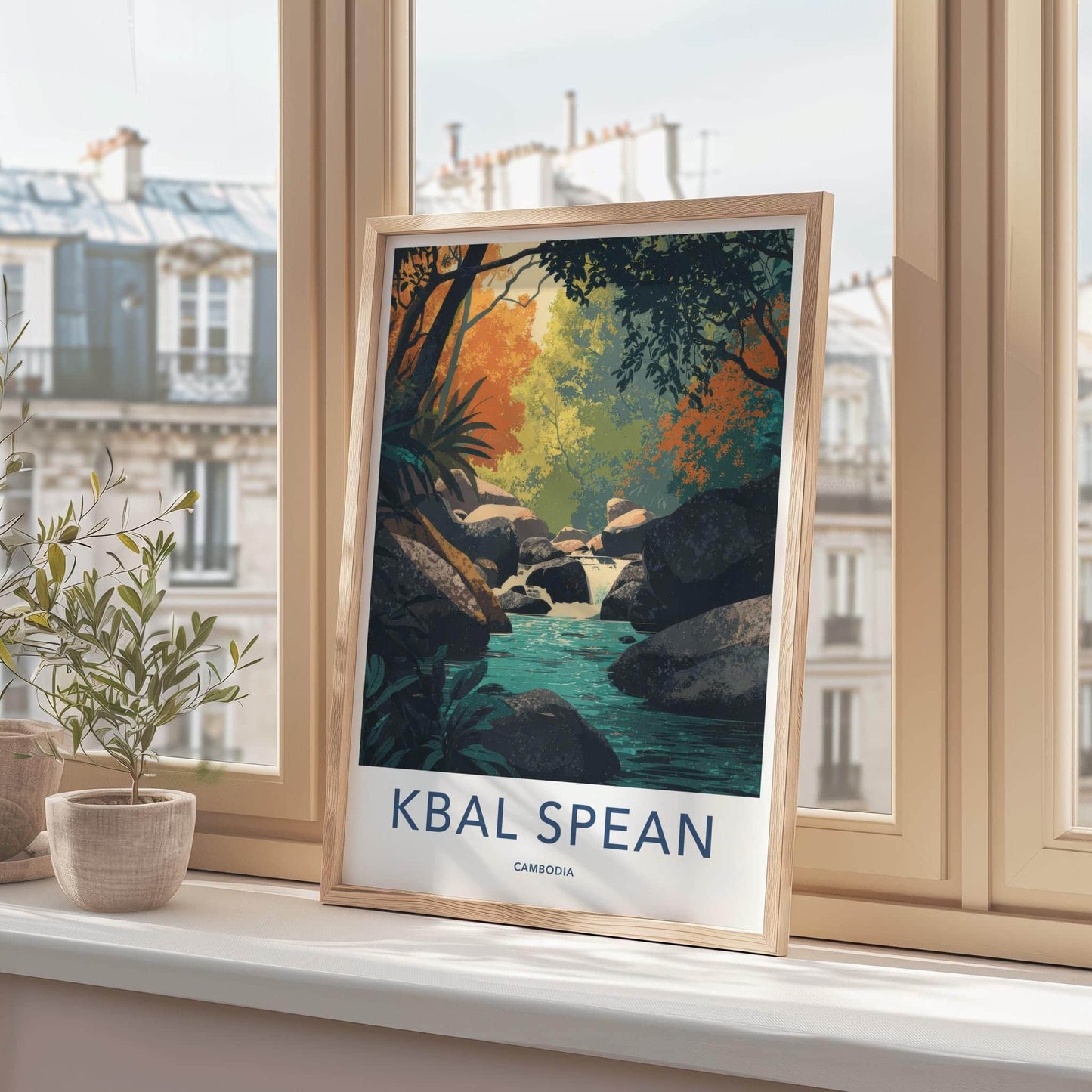 Kbal Spean Poster - Cambodia Travel Art - Jungle River Flowing Wall Decor