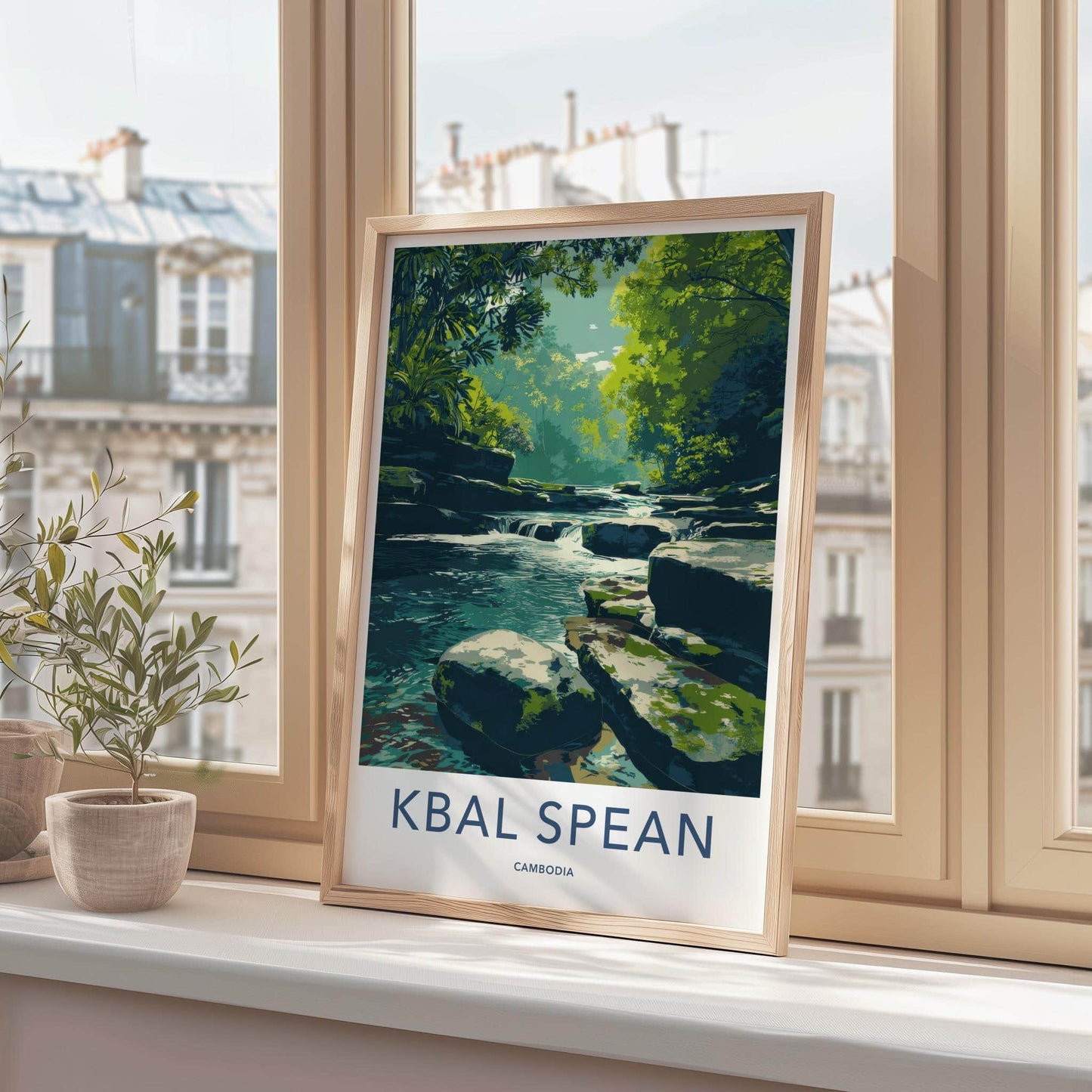 Kbal Spean Poster - Cambodia Travel Art - Lush Forest Stream Home Decor
