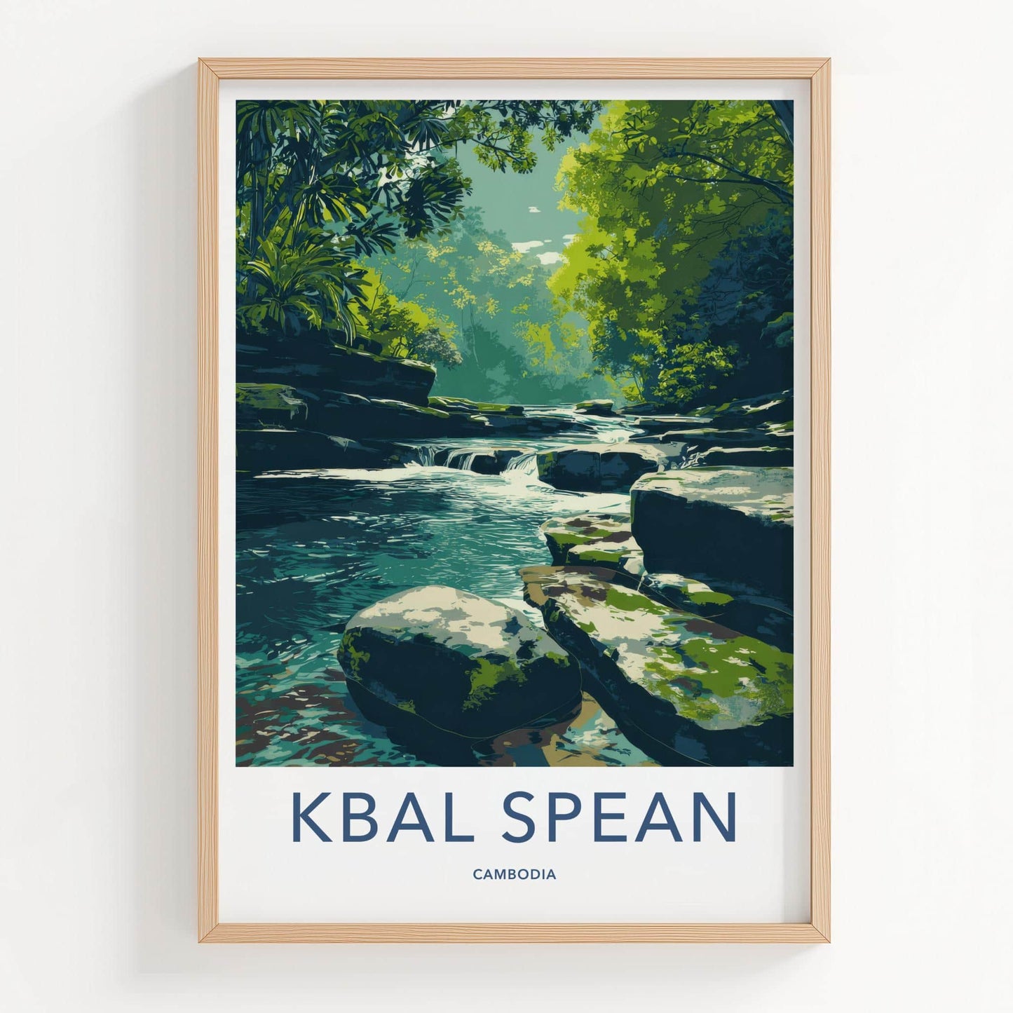 Kbal Spean Poster - Cambodia Travel Art - Lush Forest Stream Home Decor