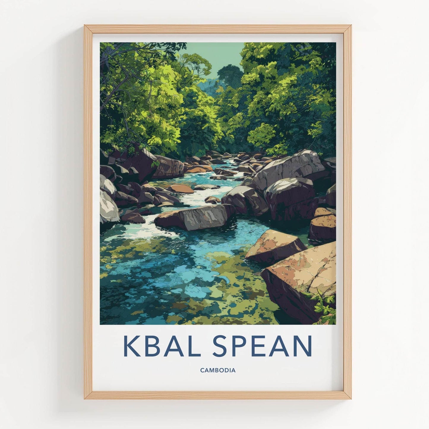 Kbal Spean Poster - Cambodia Travel Art - Lush River Rocks Home Decor