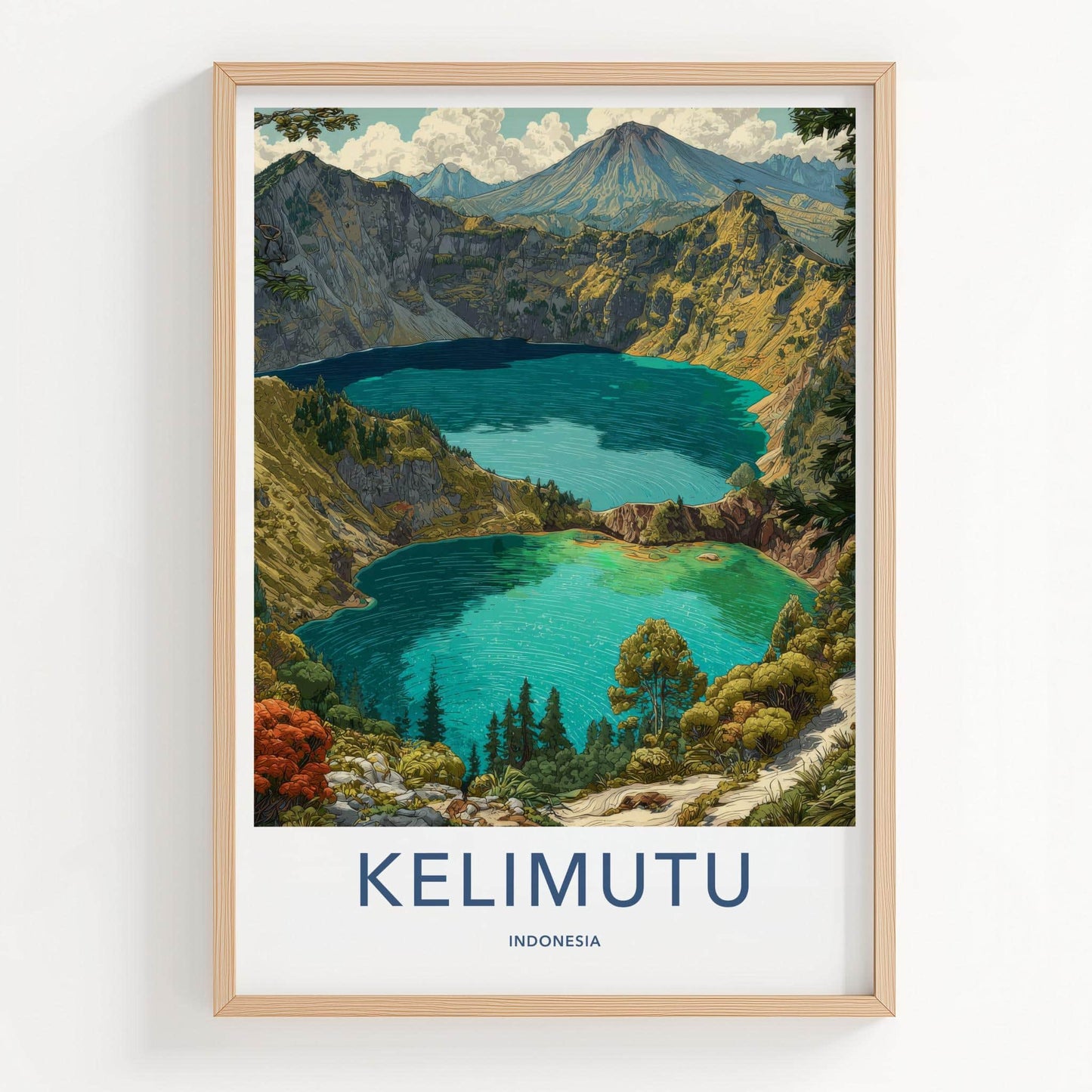 Kelimutu Poster - Indonesia Travel Art - Three Crater Lakes Home Decor