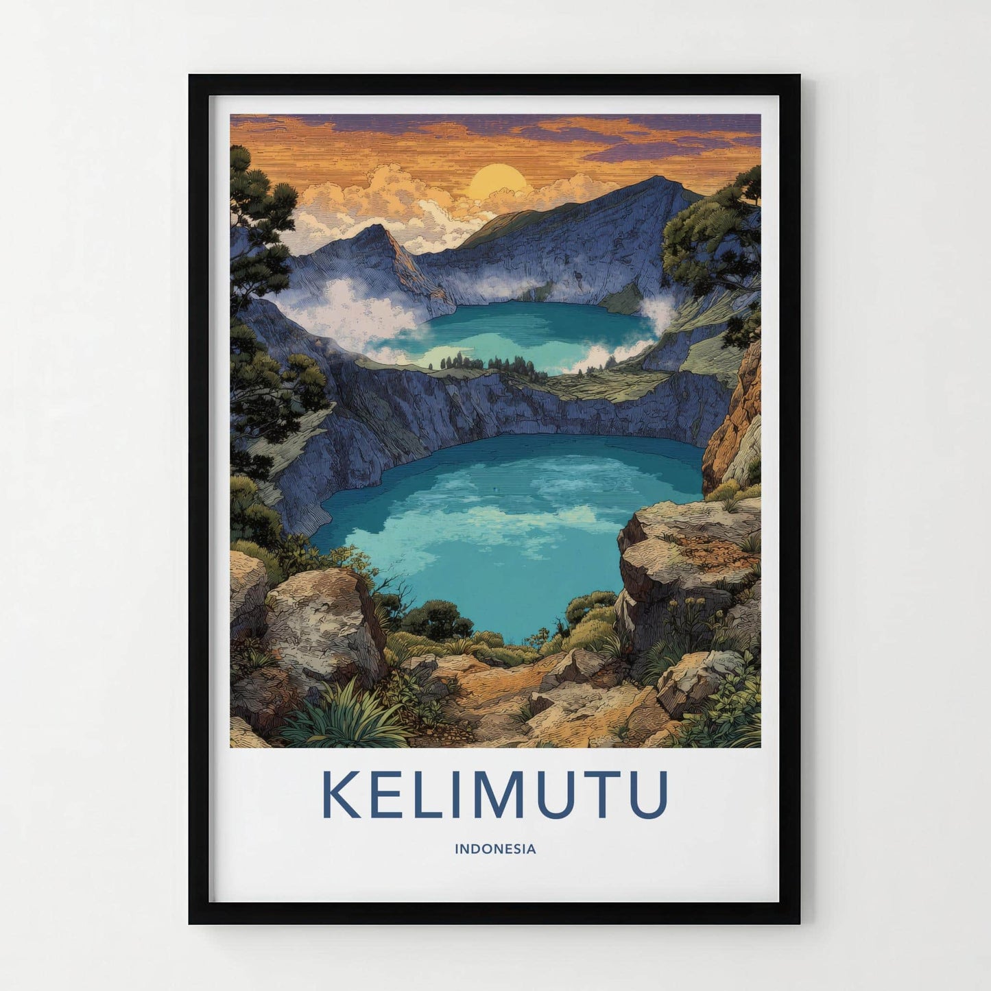 Kelimutu Poster - Indonesia Travel Art - Triple Crater Lakes Wall Decor