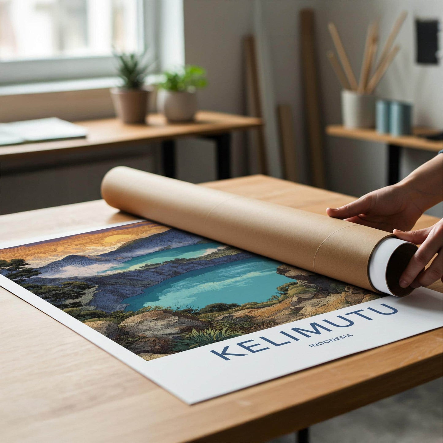 Kelimutu Poster - Indonesia Travel Art - Triple Crater Lakes Wall Decor