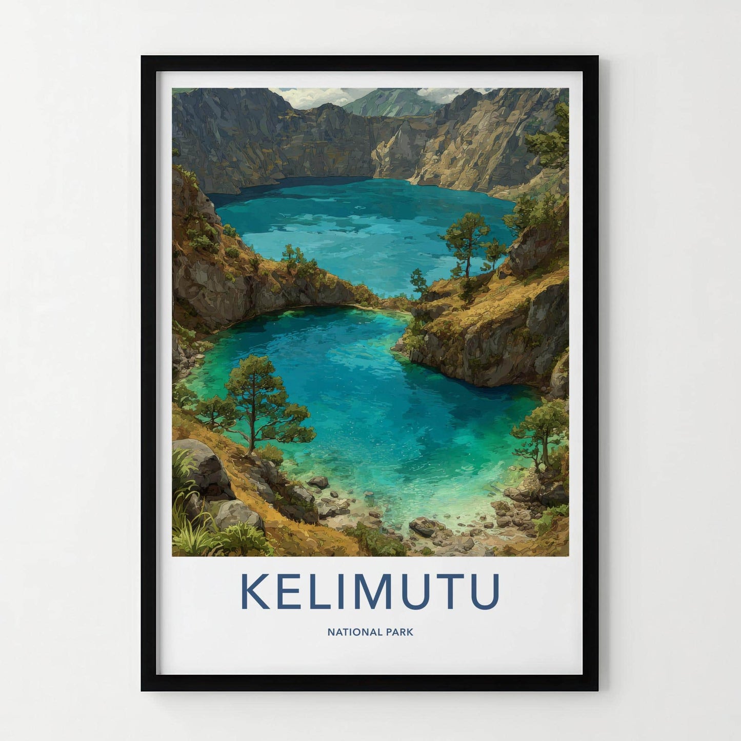 Kelimutu Poster - Indonesia Travel Art - Turquoise Volcanic Lakes Home Decor