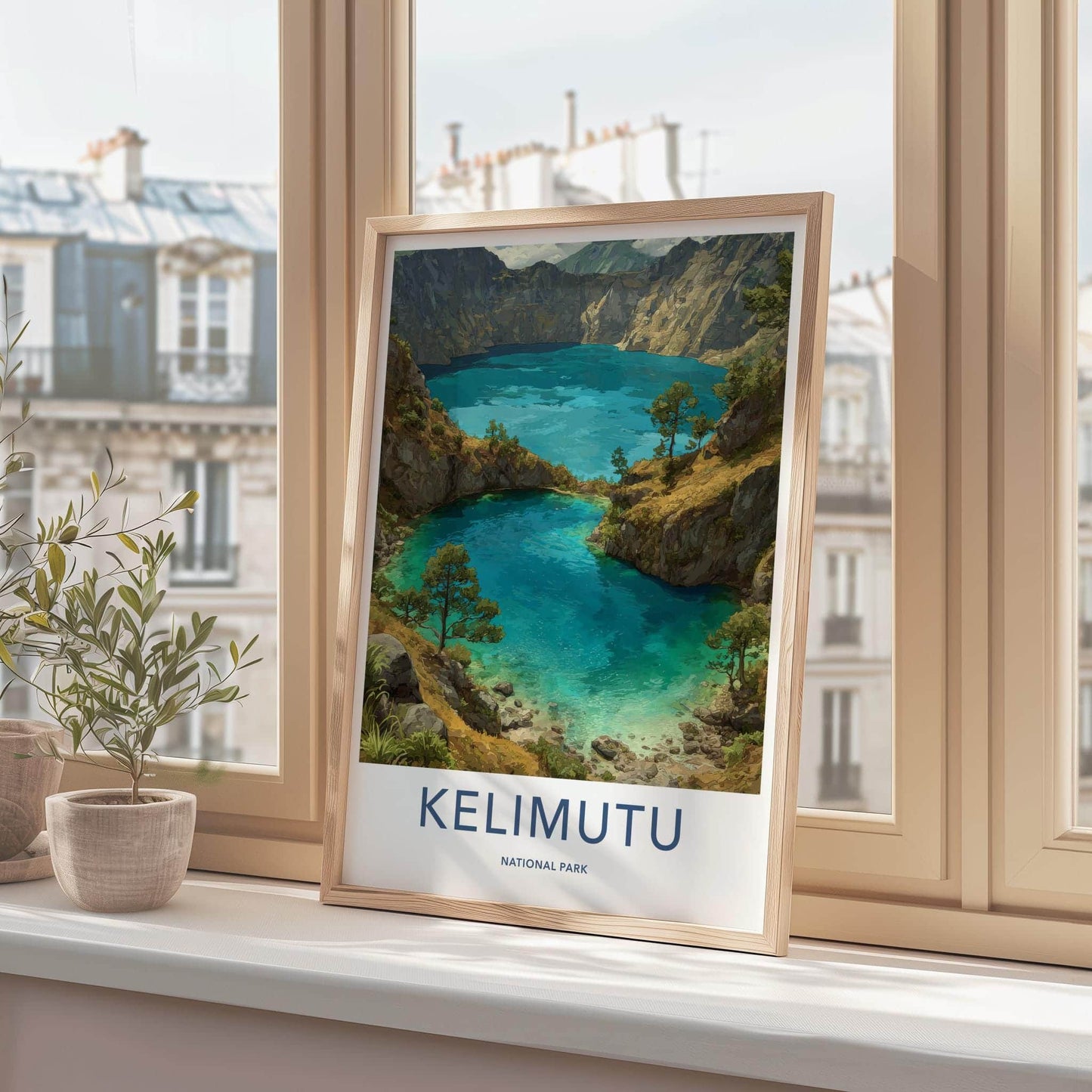 Kelimutu Poster - Indonesia Travel Art - Turquoise Volcanic Lakes Home Decor