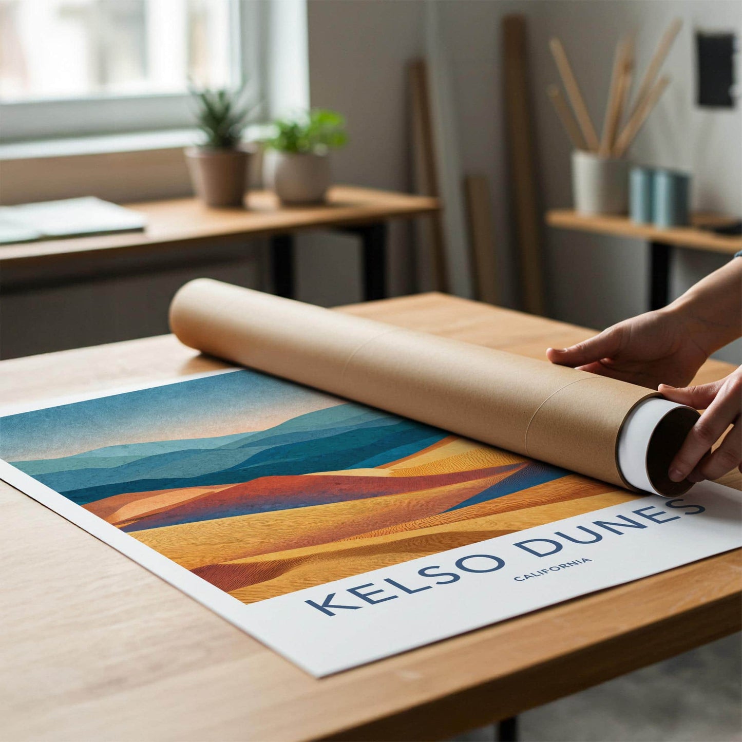 Kelso Dunes Poster - California Travel Art - Vibrant Layered Dunes Wall Decor