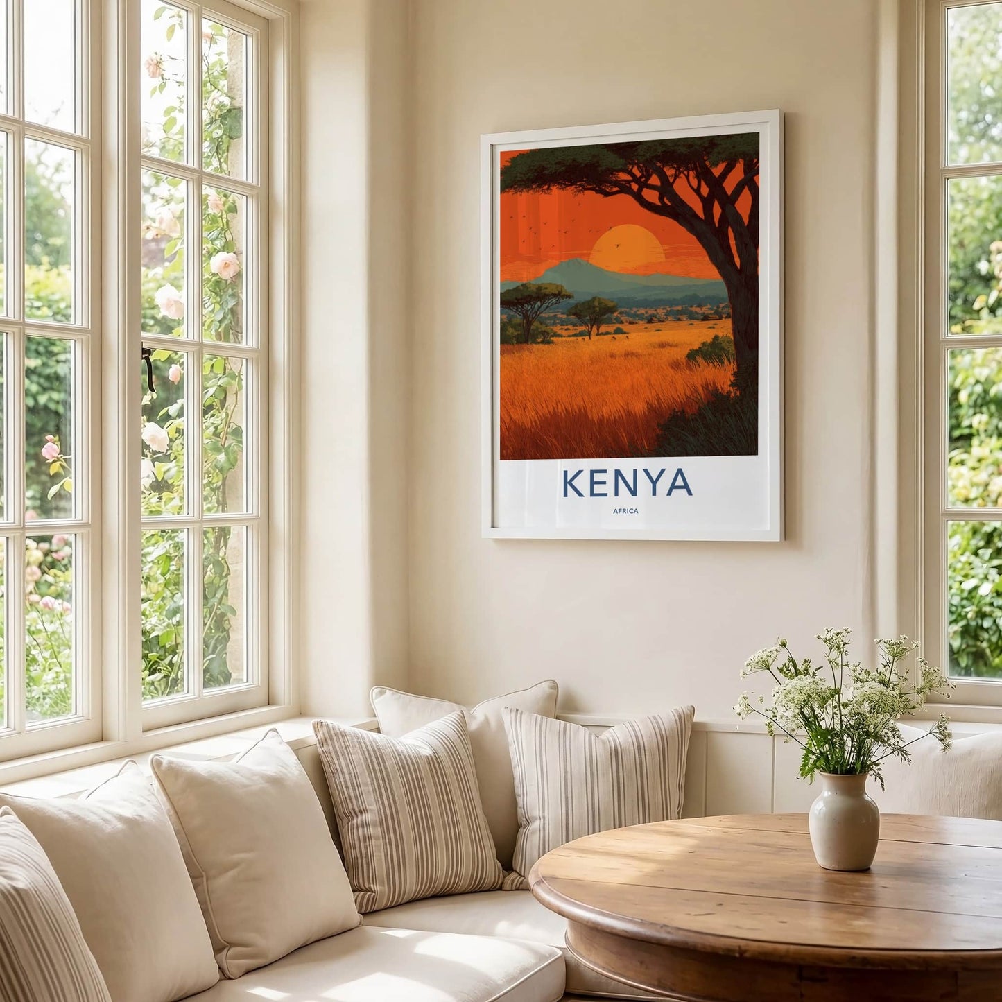Kenya Poster - Africa Travel Art - Kilimanjaro Sunset Vista Wall Decor