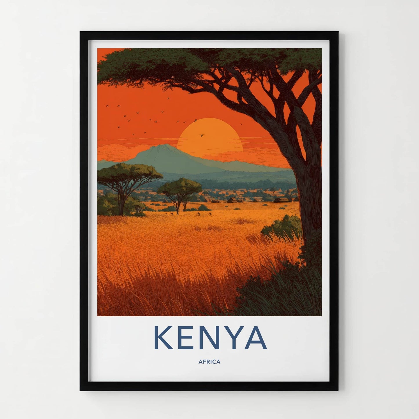 Kenya Poster - Africa Travel Art - Kilimanjaro Sunset Vista Wall Decor