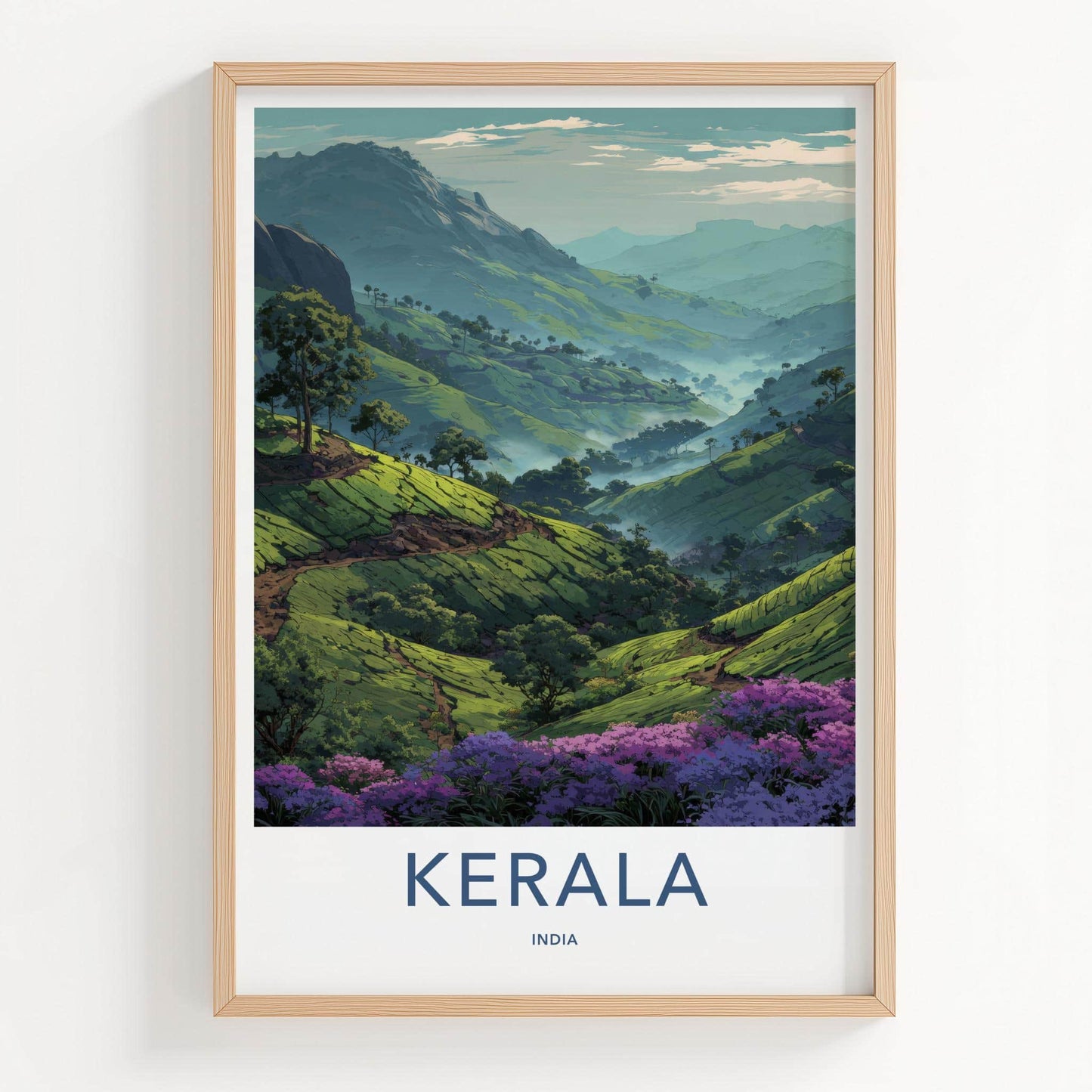 Kerala Poster - India Travel Art - Kerala Green Tea Plantations Home Decor