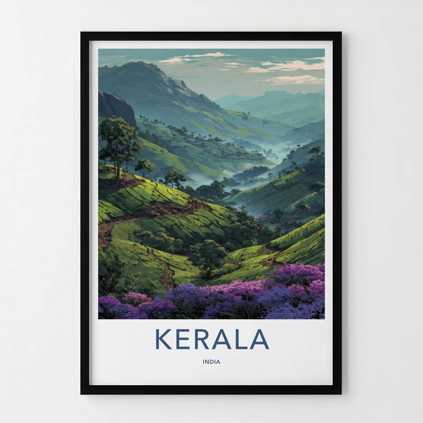 Kerala Poster - India Travel Art - Kerala Green Tea Plantations Home Decor