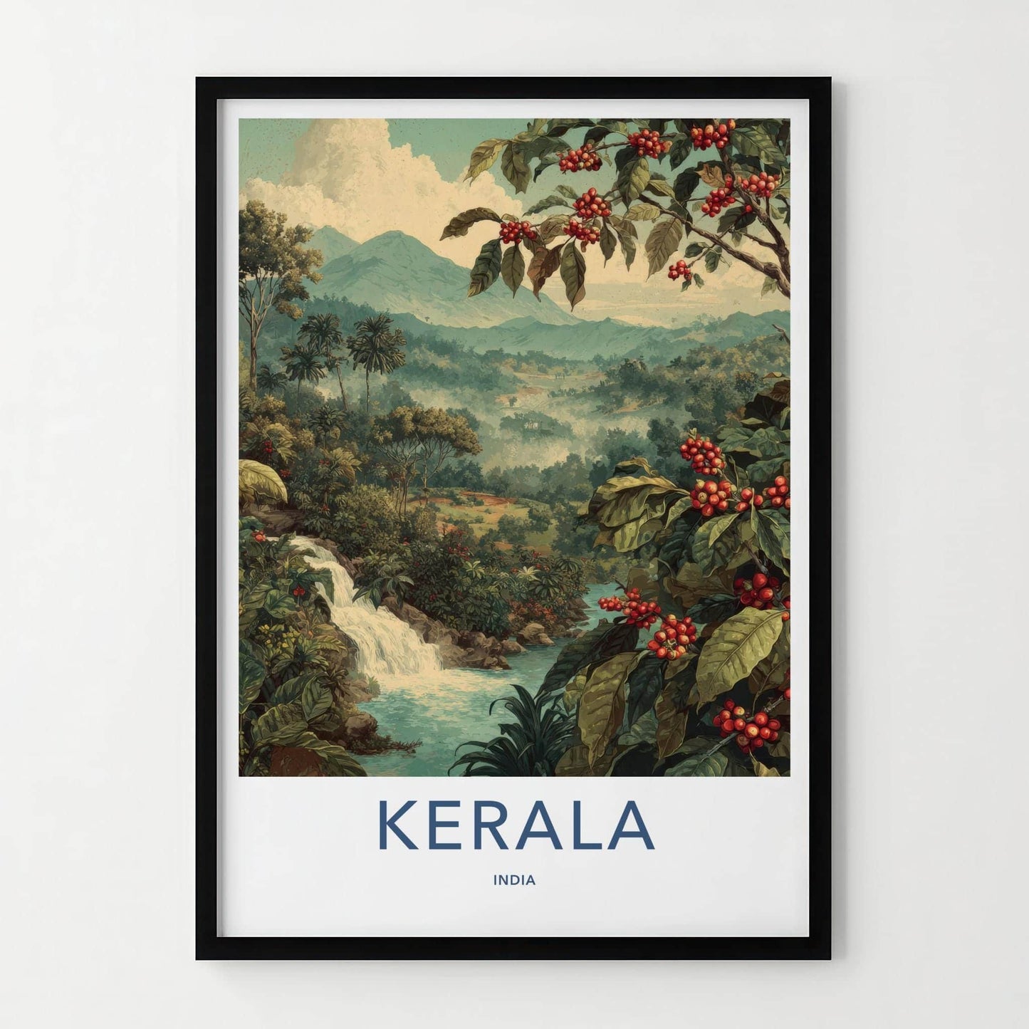 Kerala Poster - India Travel Art - Kerala Misty Jungle Falls Wall Decor