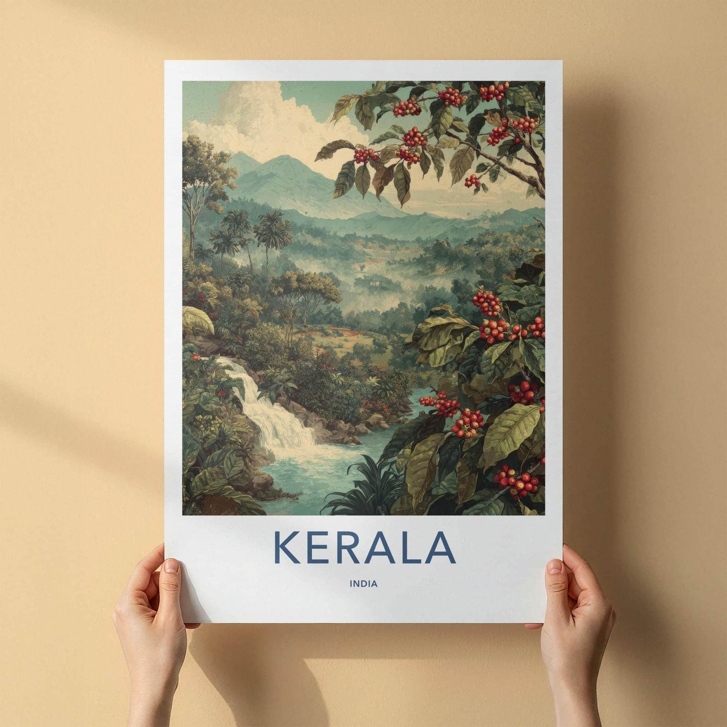 Kerala Poster - India Travel Art - Kerala Misty Jungle Falls Wall Decor