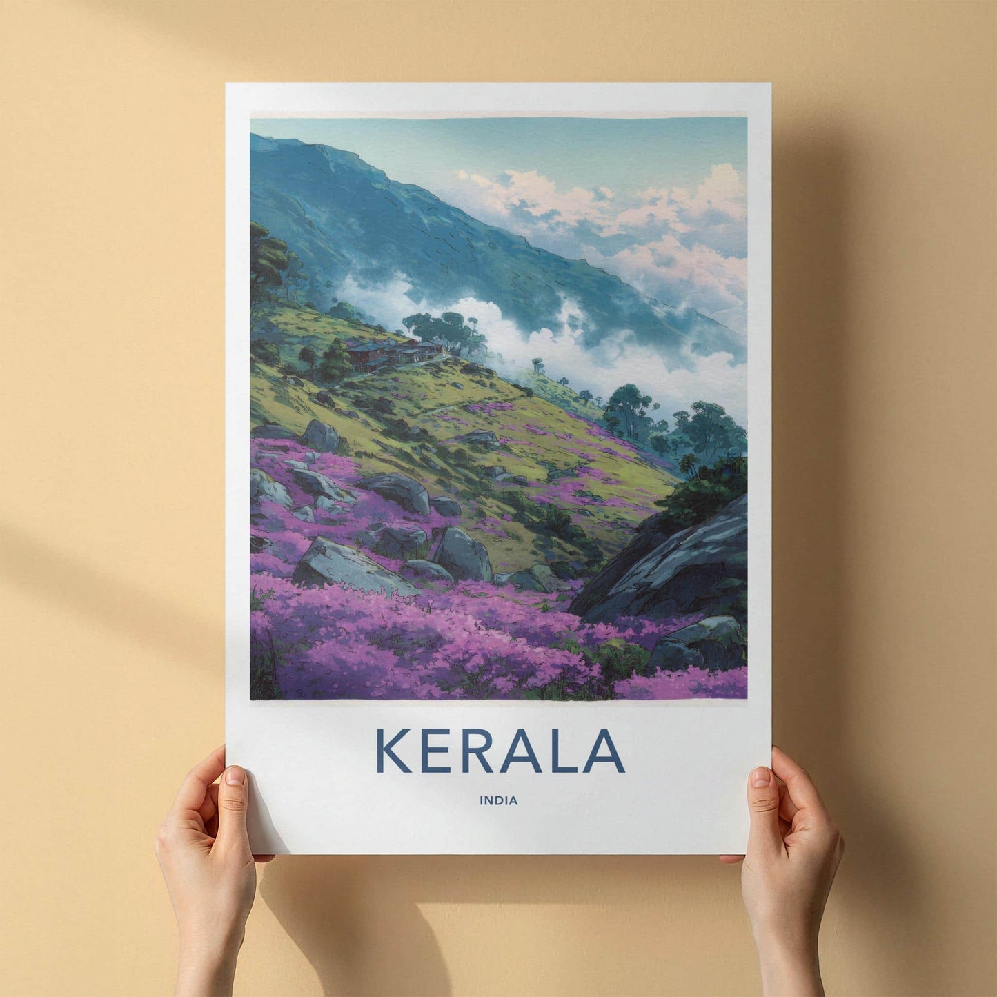 Kerala Poster - India Travel Art - Kerala Misty Mountain Blooms Home Decor