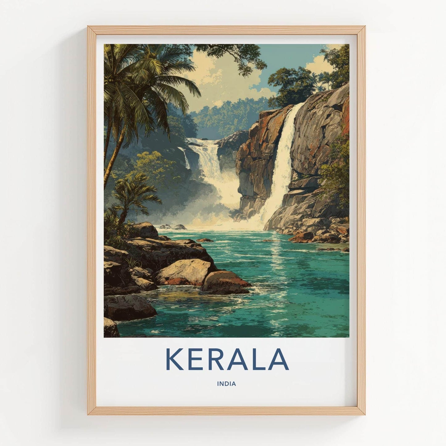Kerala Poster - India Travel Art - Tropical waterfalls Wall Decor