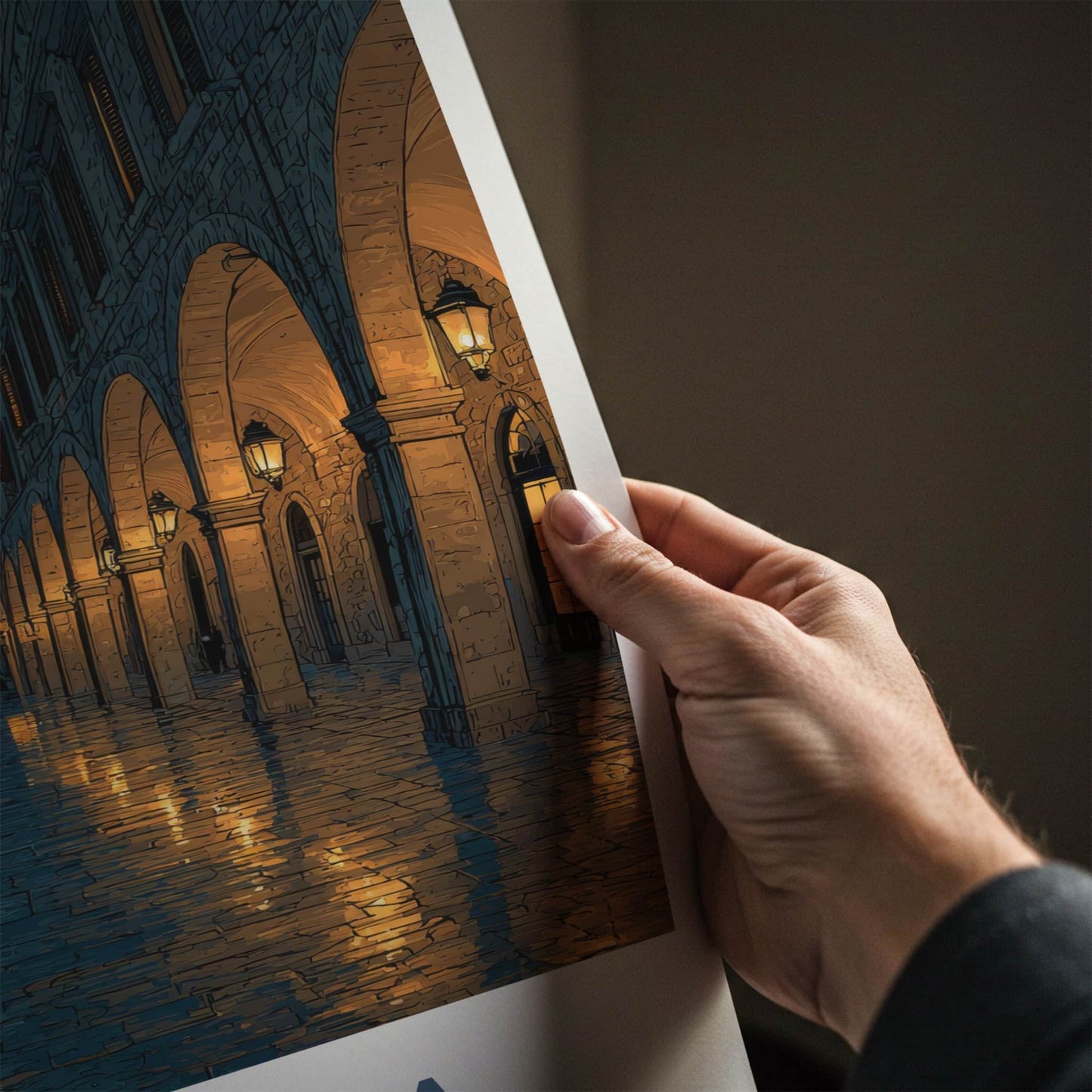 Kerkyra Poster - Greece Travel Art - Illuminated Arches Town Wall Art
