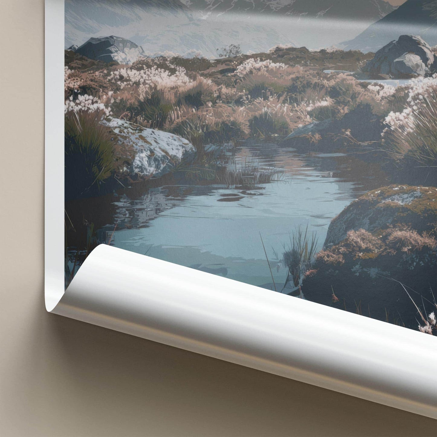 Key Summit Poster - New Zealand Art Print - Alpine Lake Reeds Wall Decor