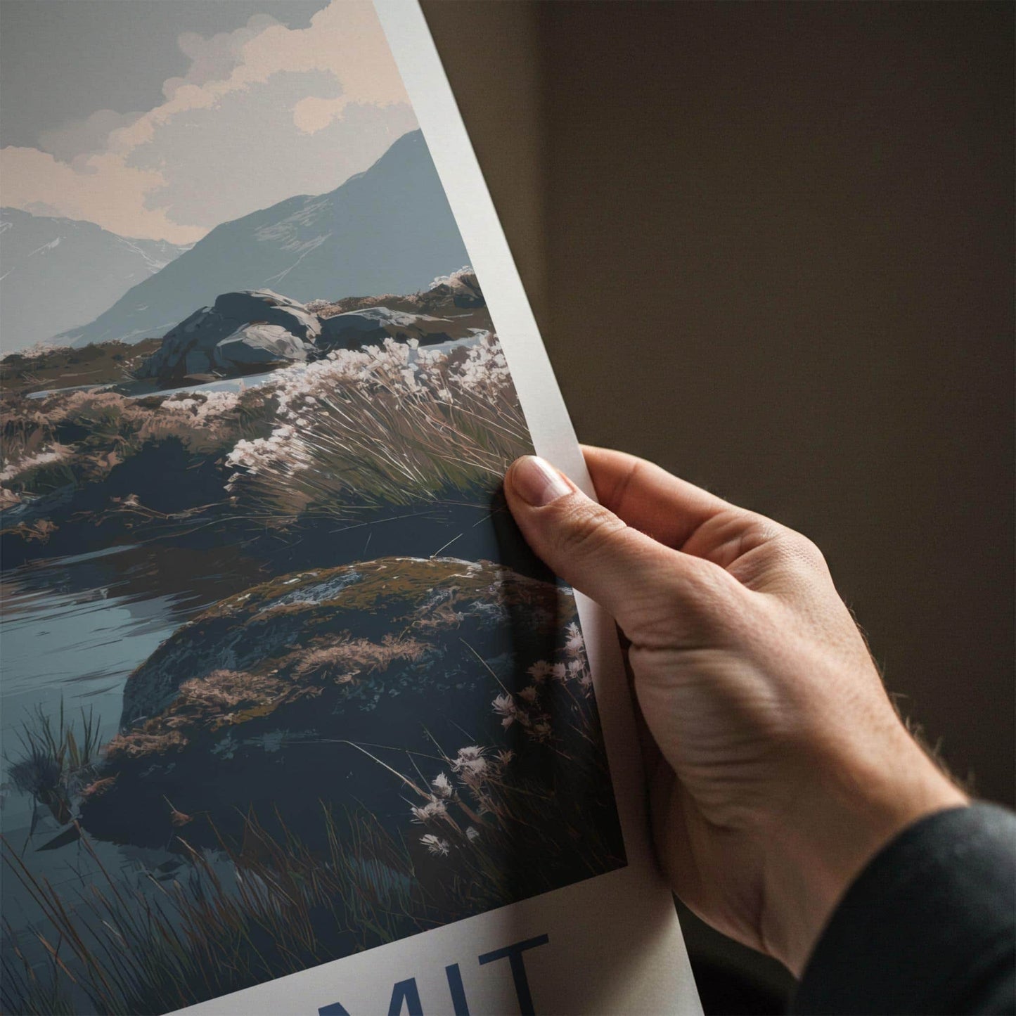 Key Summit Poster - New Zealand Art Print - Alpine Lake Reeds Wall Decor