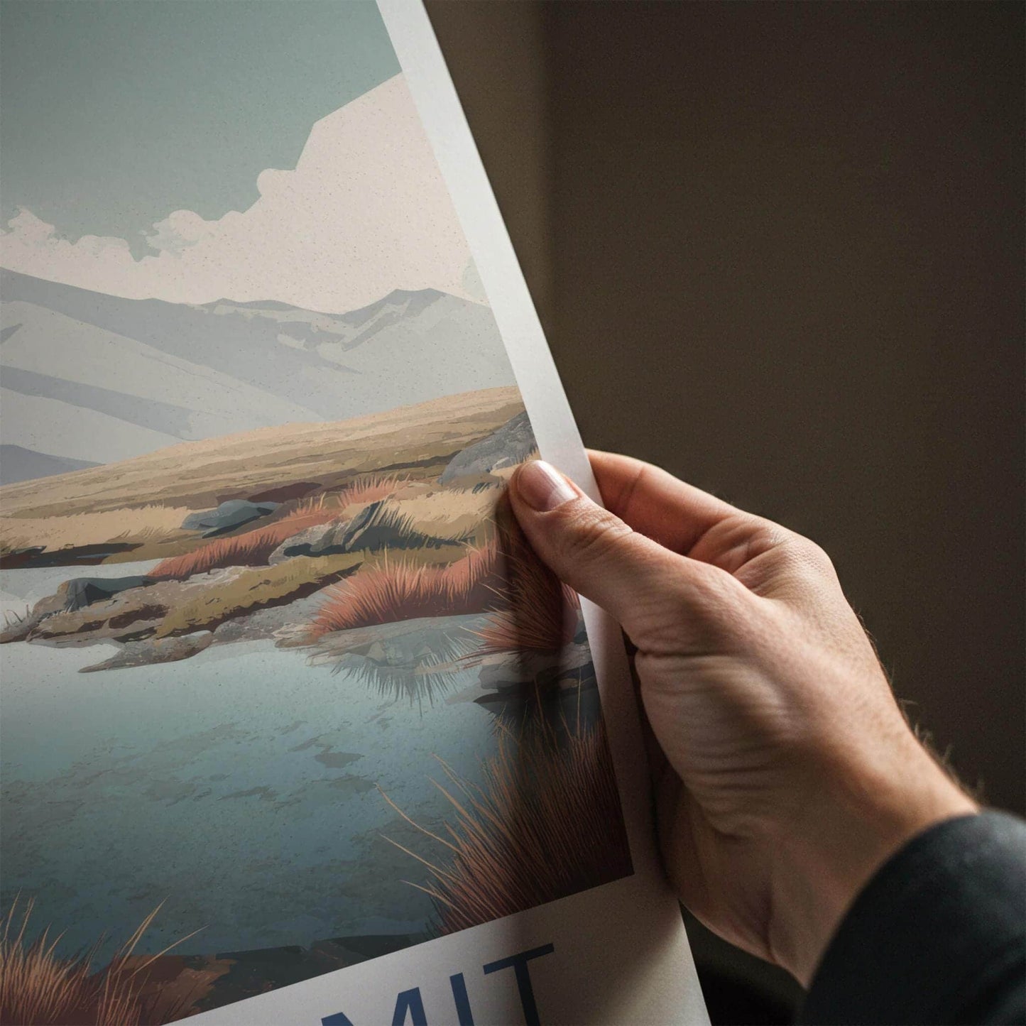Key Summit Poster - New Zealand Travel Art - Alpine Lake Grass Home Decor