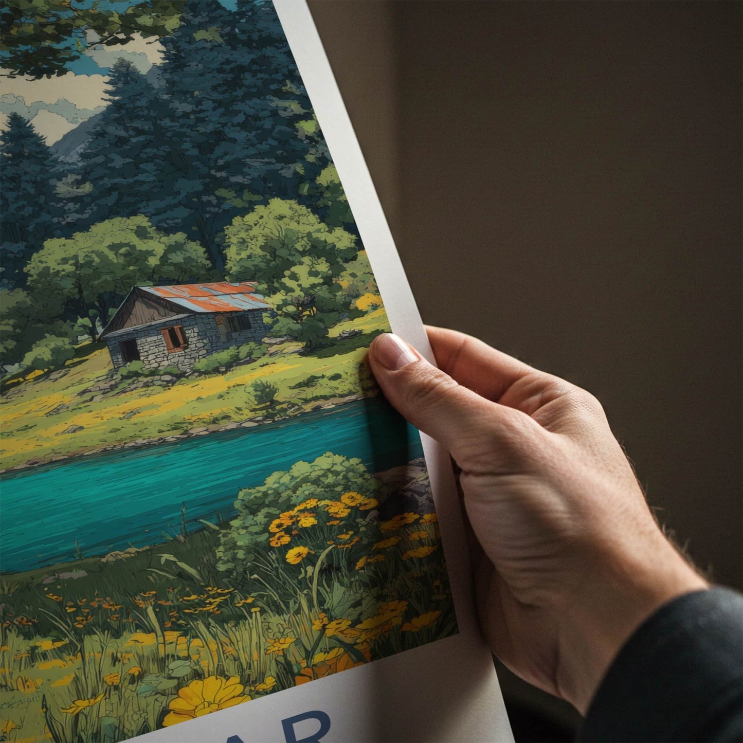 Khajjiar Poster - India Himachal Pradesh Stone Cabin Travel Art