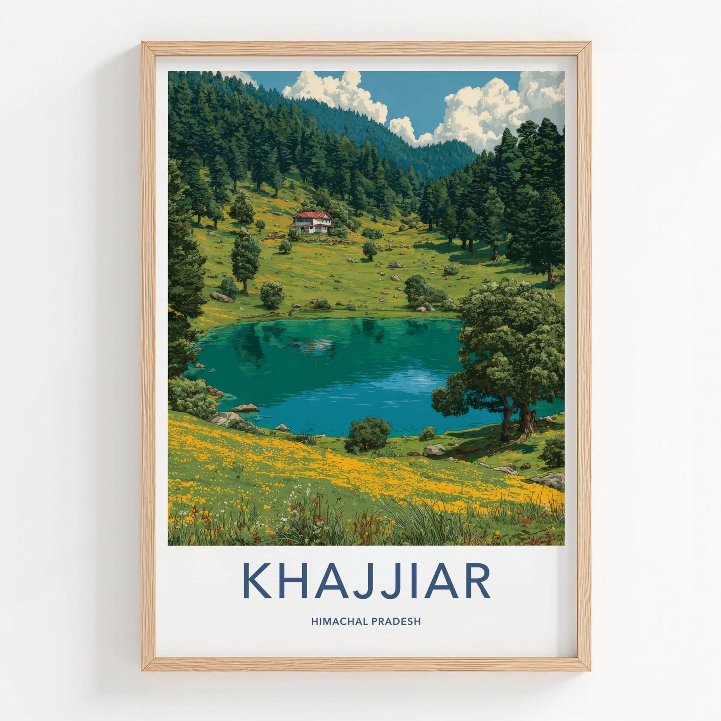 Khajjiar Poster - India Travel Art - Himachal Pradesh Scenic Valley Lake Home Decor