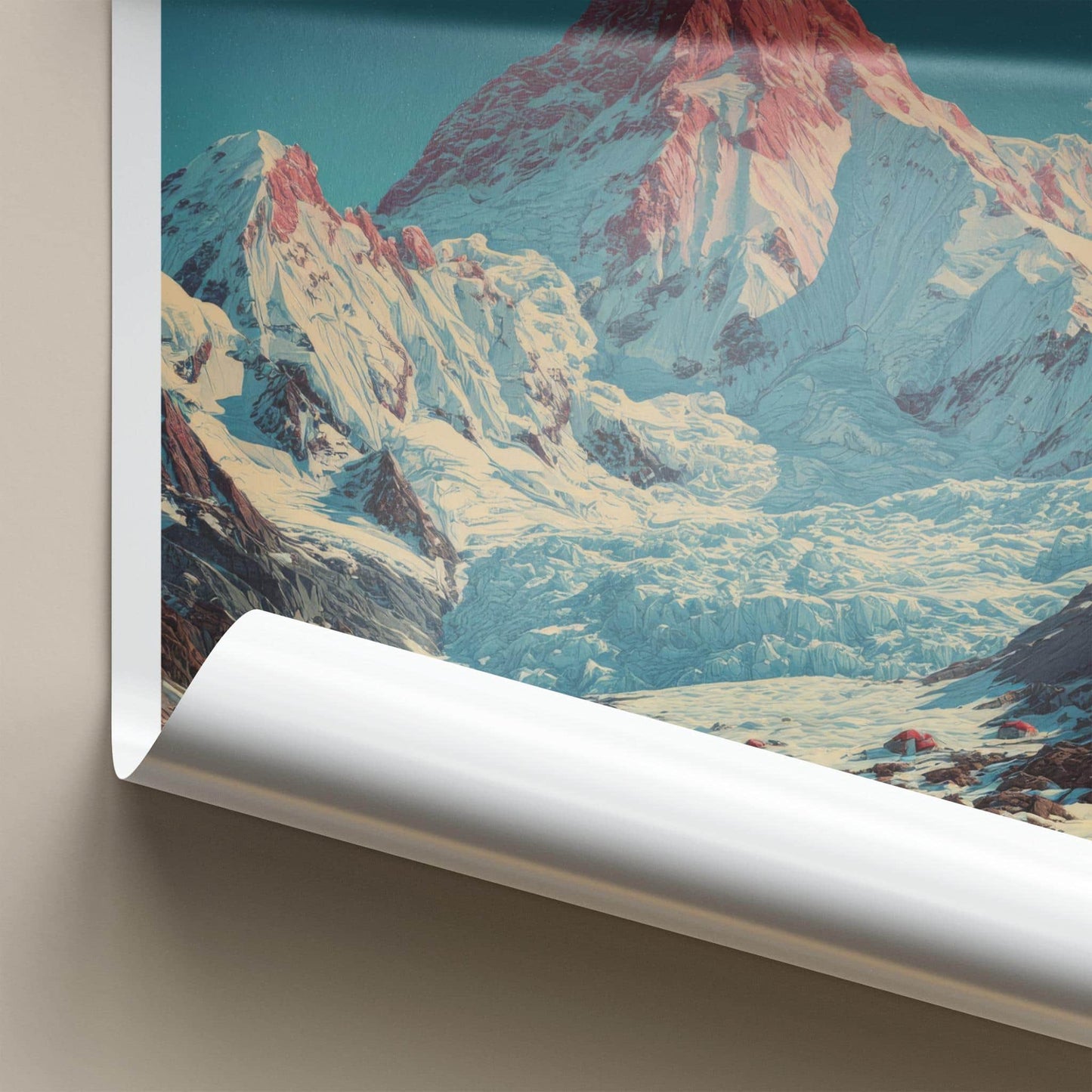 Khan Tengri Poster - Kazakhstan Travel Art - Red Peak Glacier Home Decor