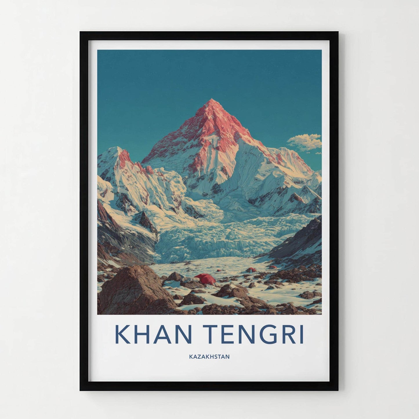 Khan Tengri Poster - Kazakhstan Travel Art - Red Peak Glacier Home Decor
