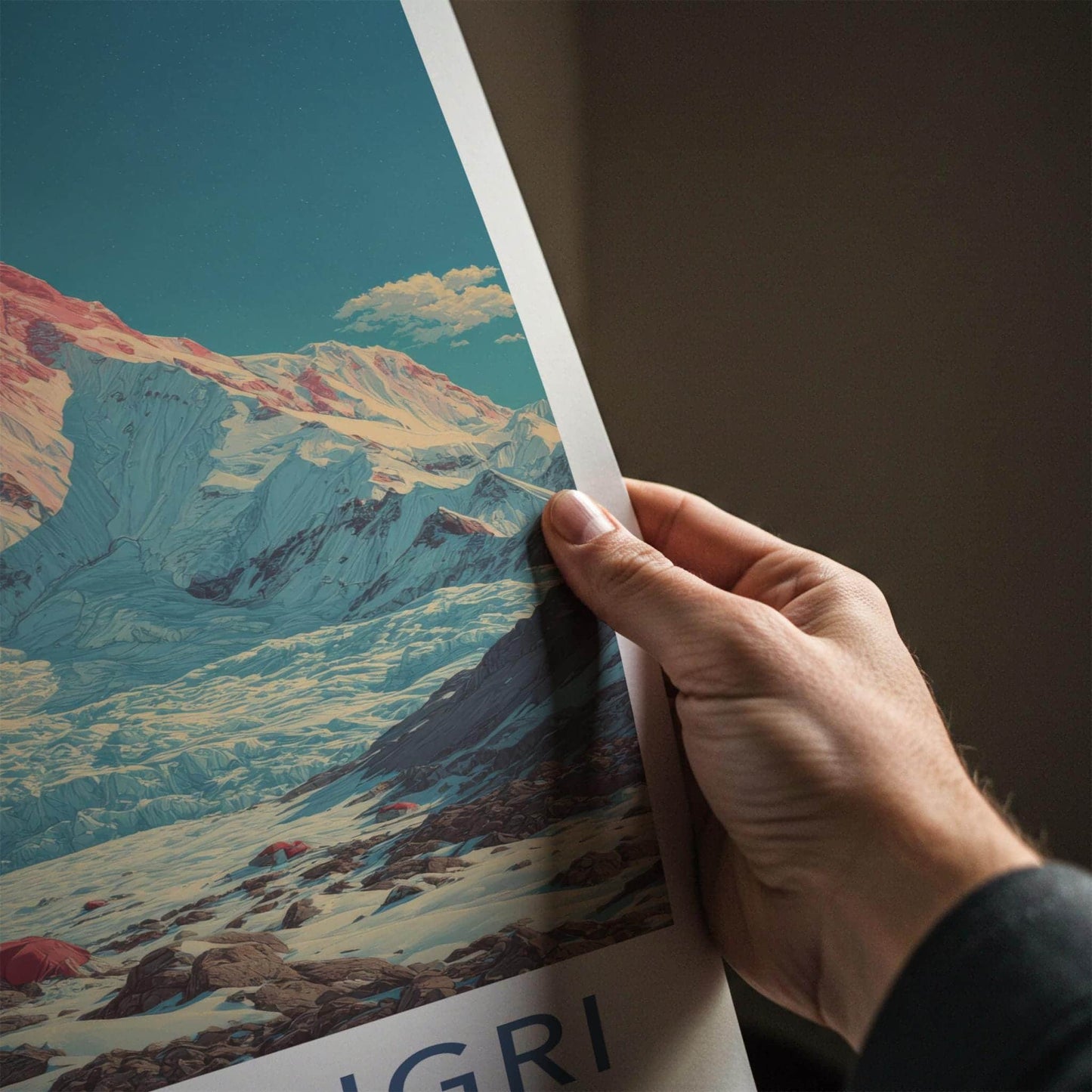 Khan Tengri Poster - Kazakhstan Travel Art - Red Peak Glacier Home Decor