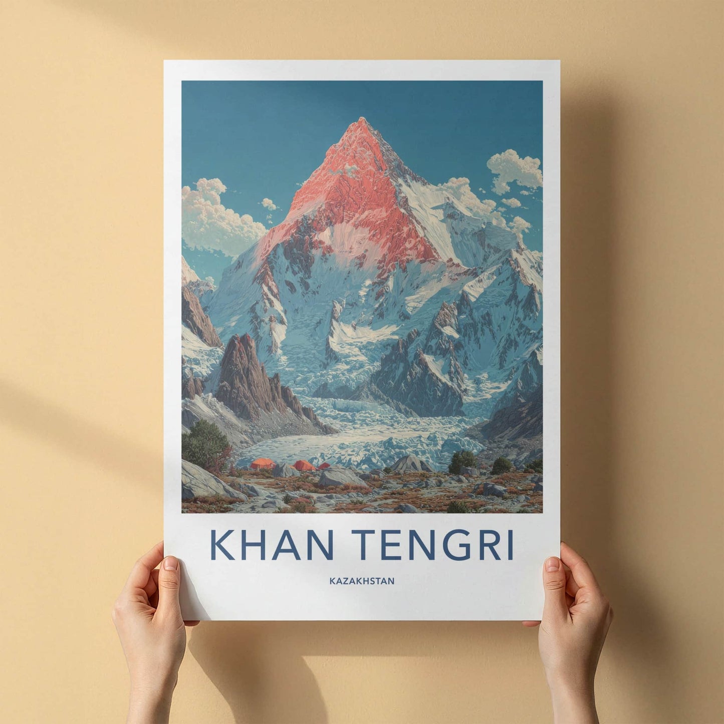 Khan Tengri Poster - Kazakhstan Travel Print - Red Peak Tents Wall Decor