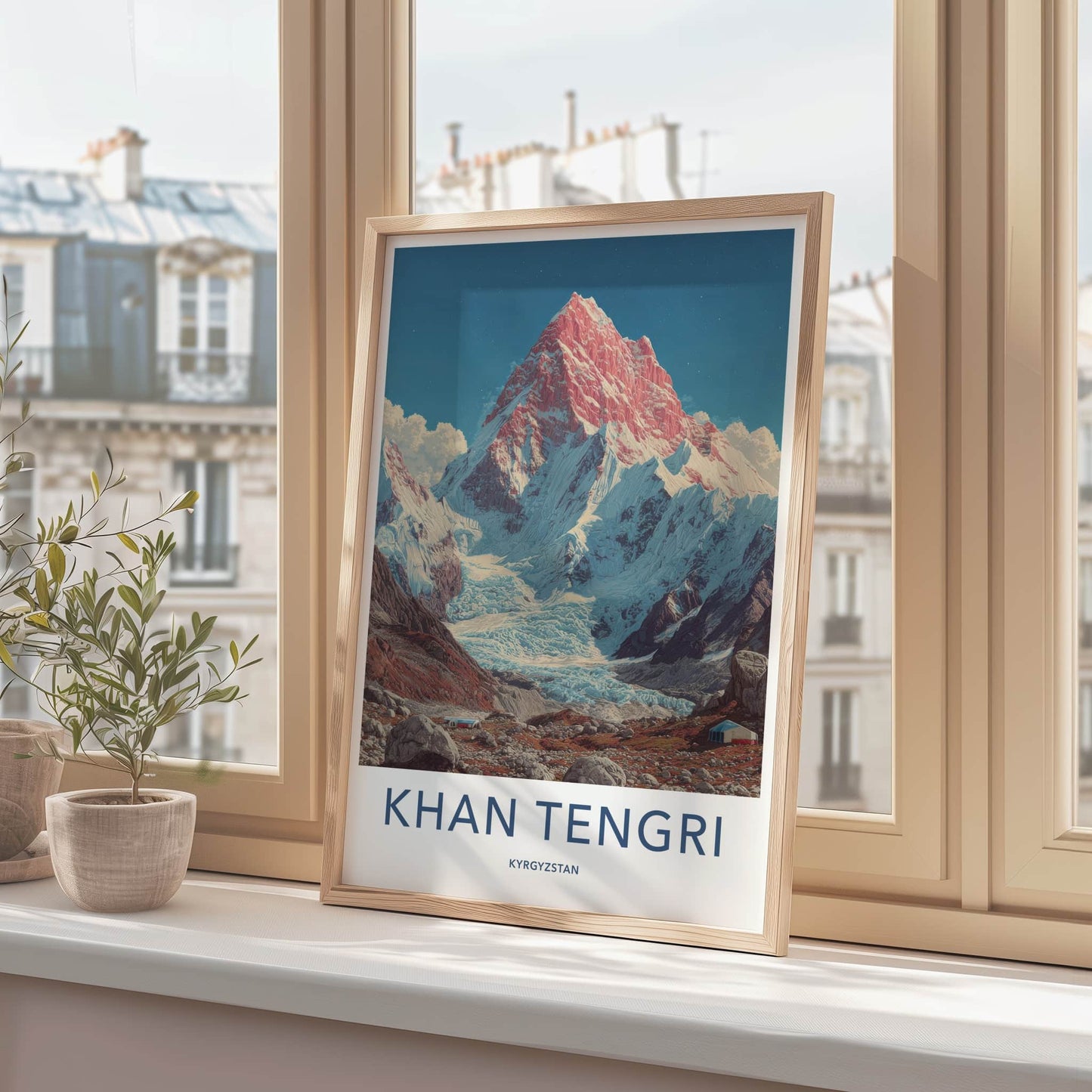 Khan Tengri Poster - Kyrgyzstan Travel Print - Pink Peak Sky Gallery Art