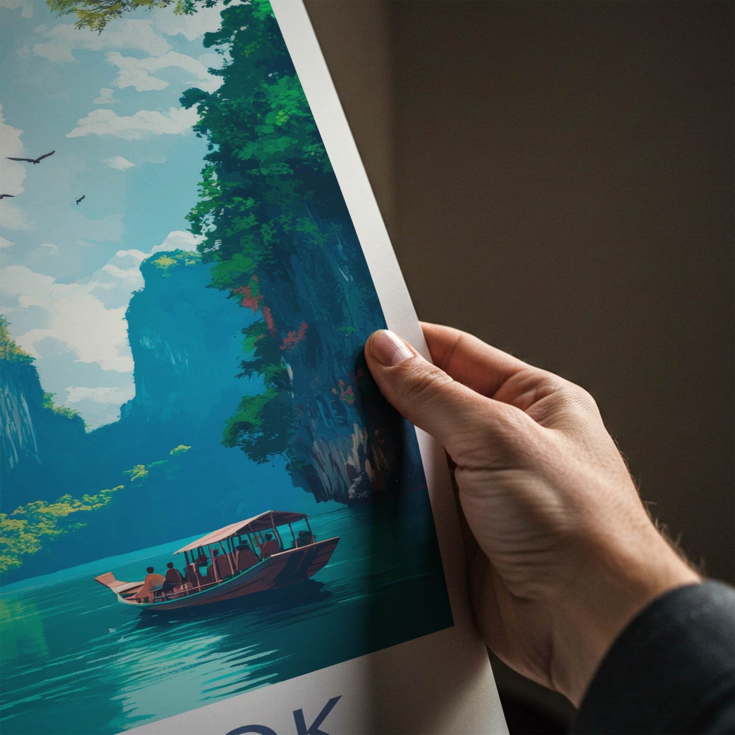 Khao Sok Poster - Thailand Travel Art - Boat Tropical Cliffs Home Decor
