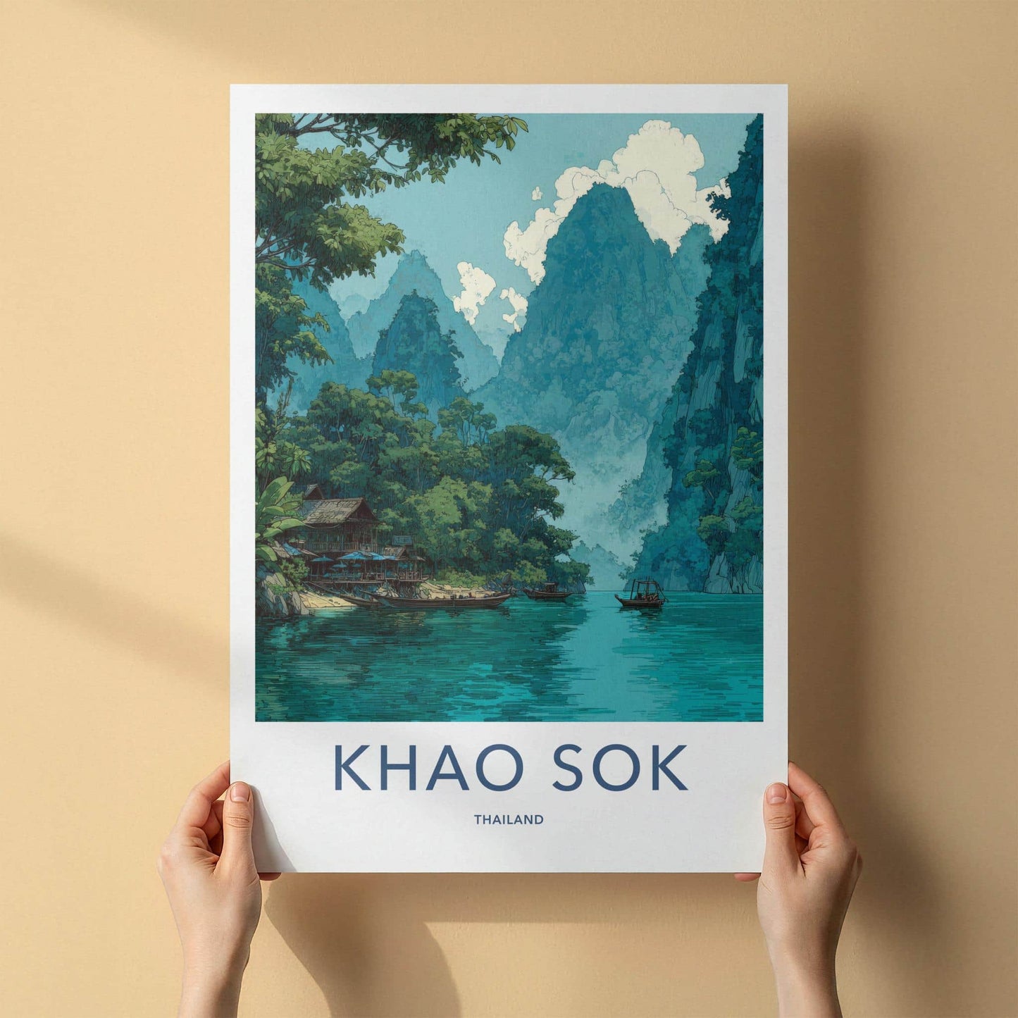 Khao Sok Poster - Thailand Travel Art - Jungle River Huts Wall Decor