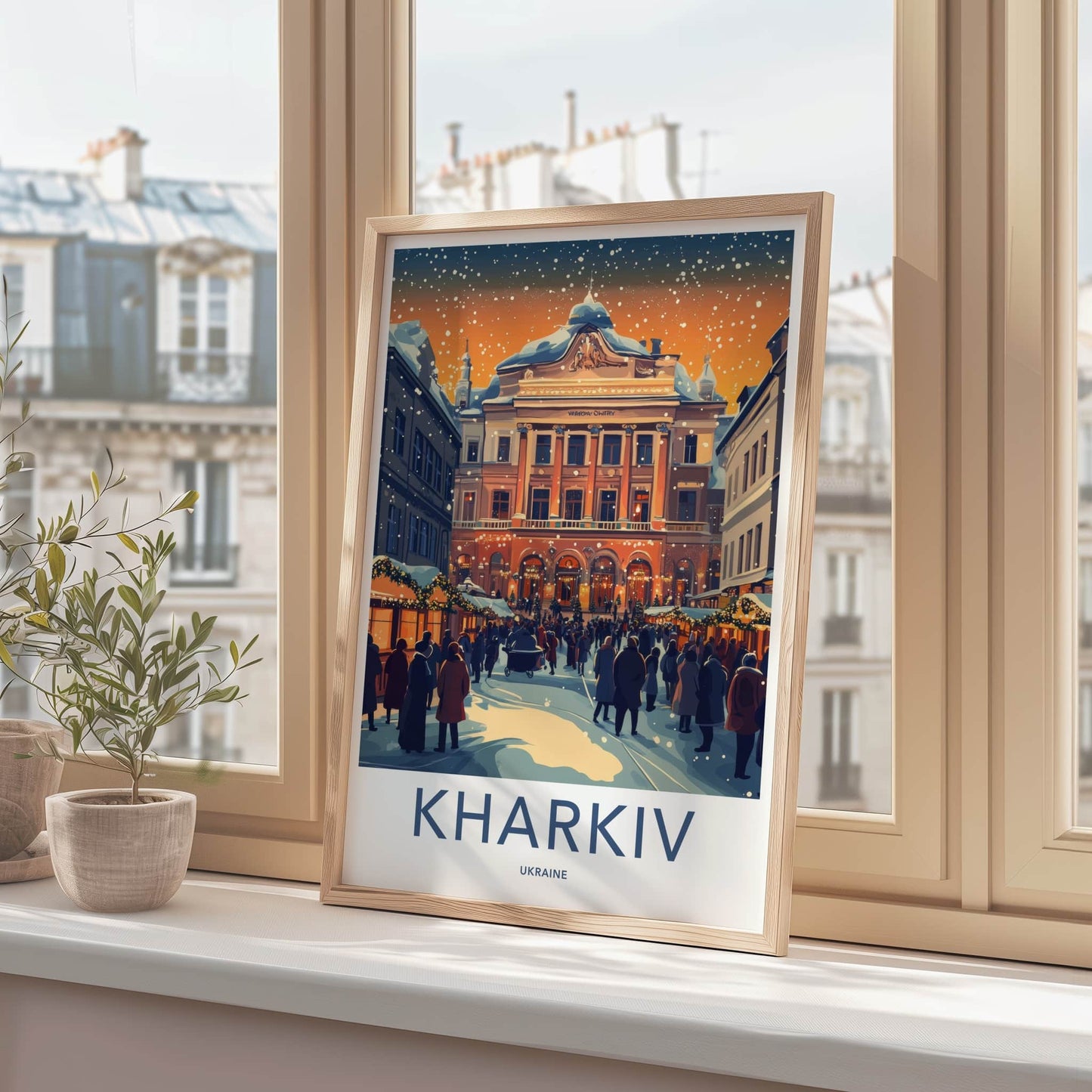 Kharkiv Poster - Ukraine Travel Art - Snowy Opera Evening Home Decor