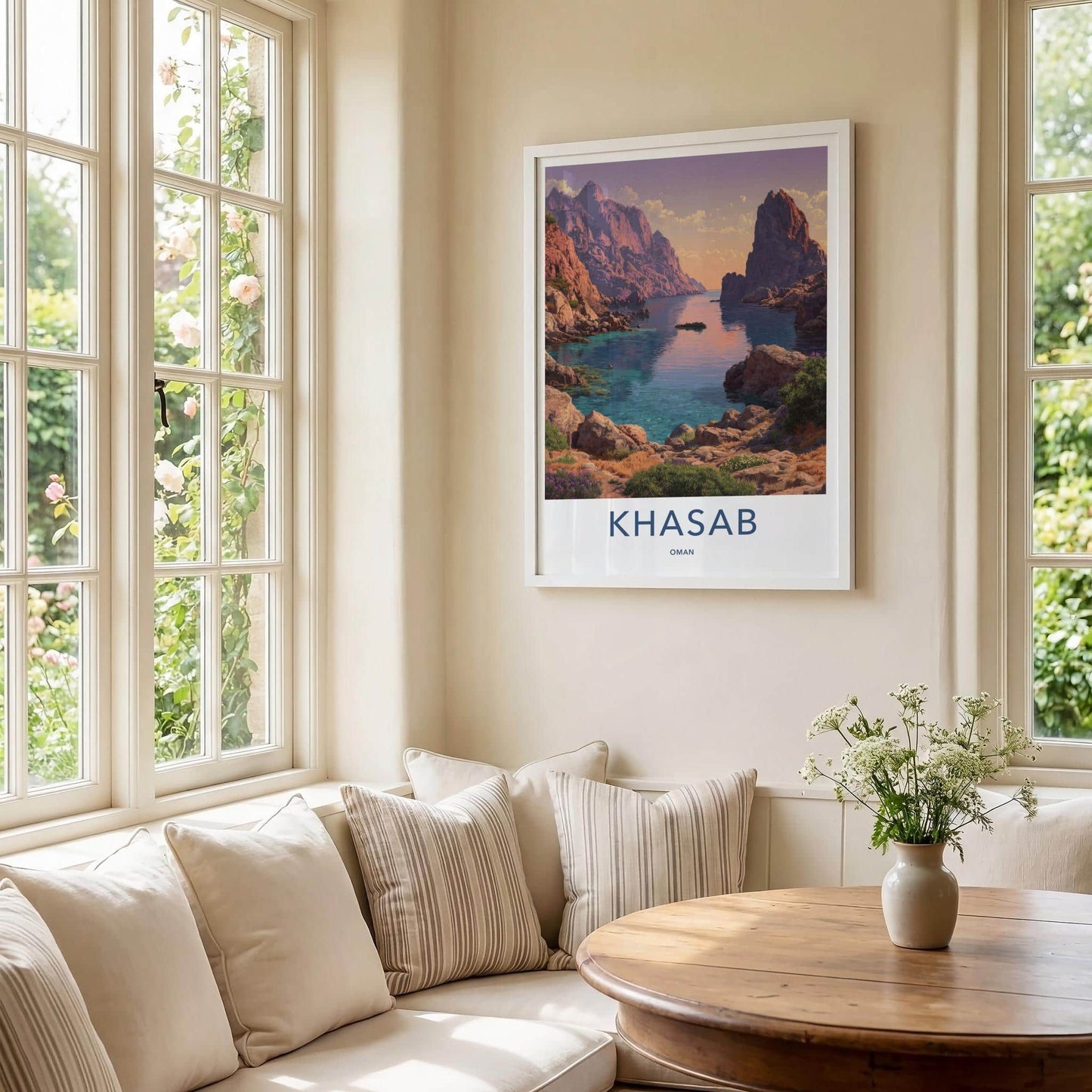 Khasab Poster - Oman Travel Art - Azure Water Cliffs Home Decor