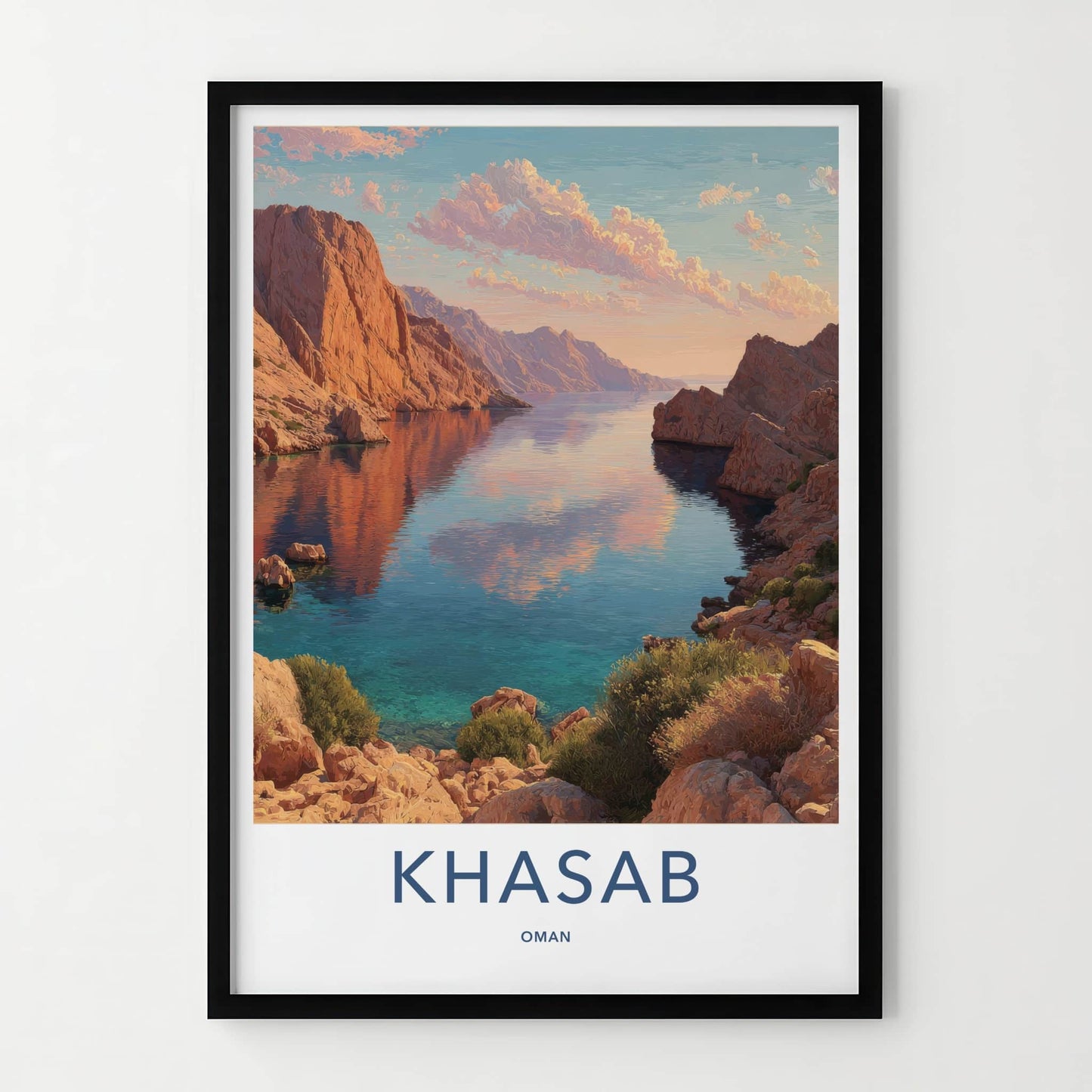 Khasab Poster - Oman Travel Art - Serene Fjord Sunset Home Decor