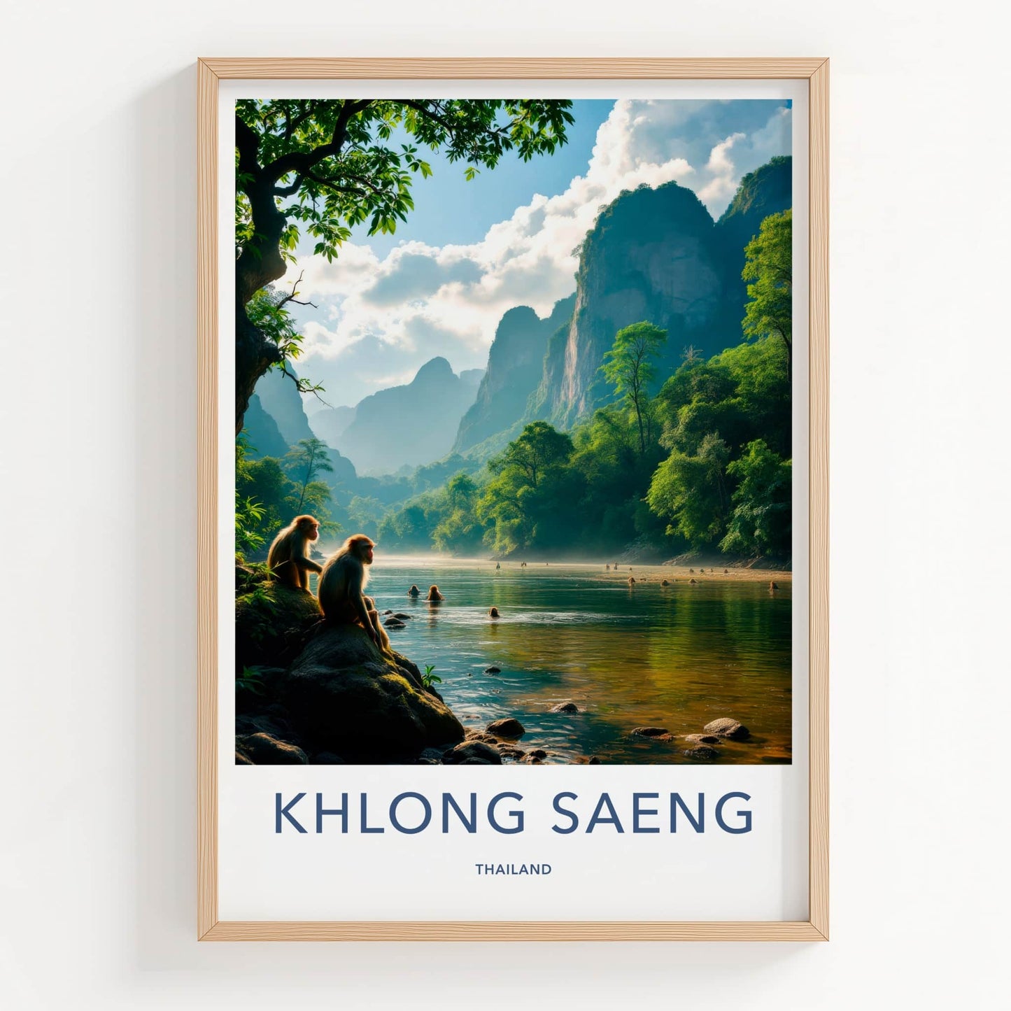 Khlong Saeng Poster - Thailand Travel Art - Monkeys River Mountains Home Decor